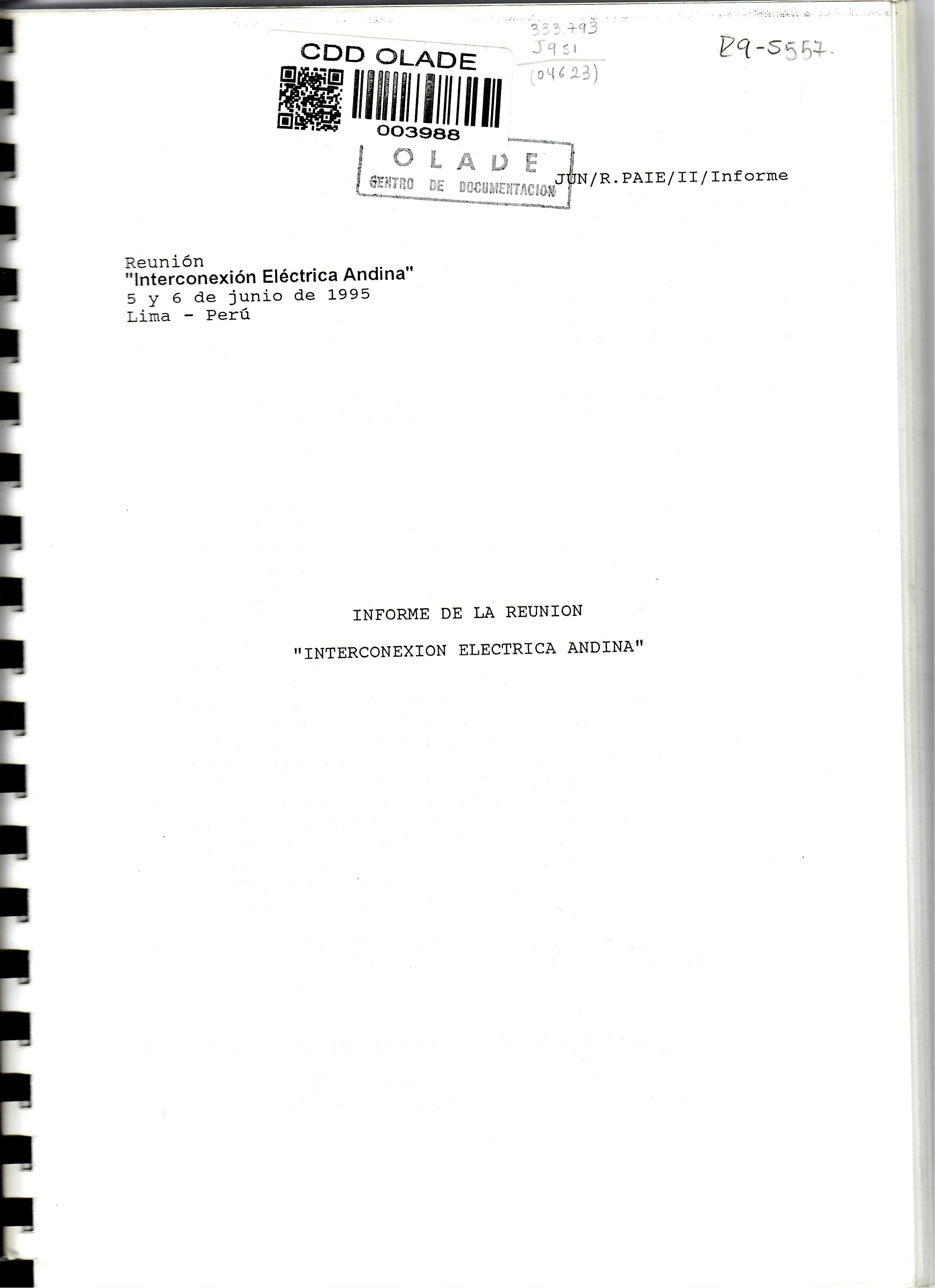 INFORME DE LA REUNION "INTERCONEXION ELECTRICA ANDINA”