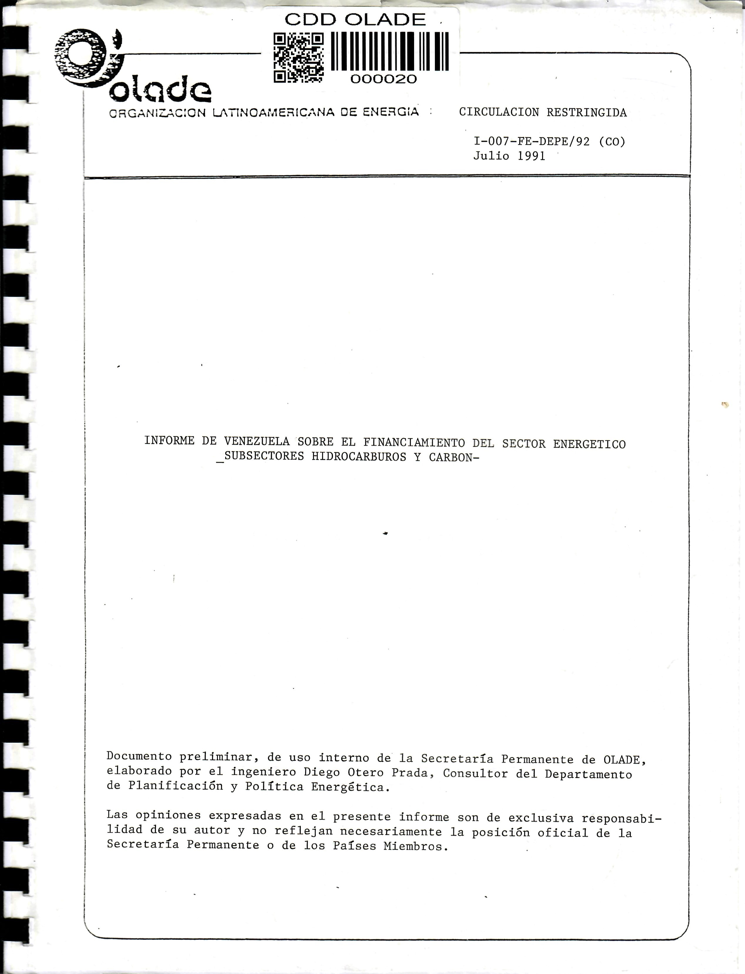 INFORME DE VENEZUELA SOBRE EL FINANCIAMIENTO DEL SECTOR ENERGETICO SUBSECTORES HIDROCARBUROS Y CARBON-