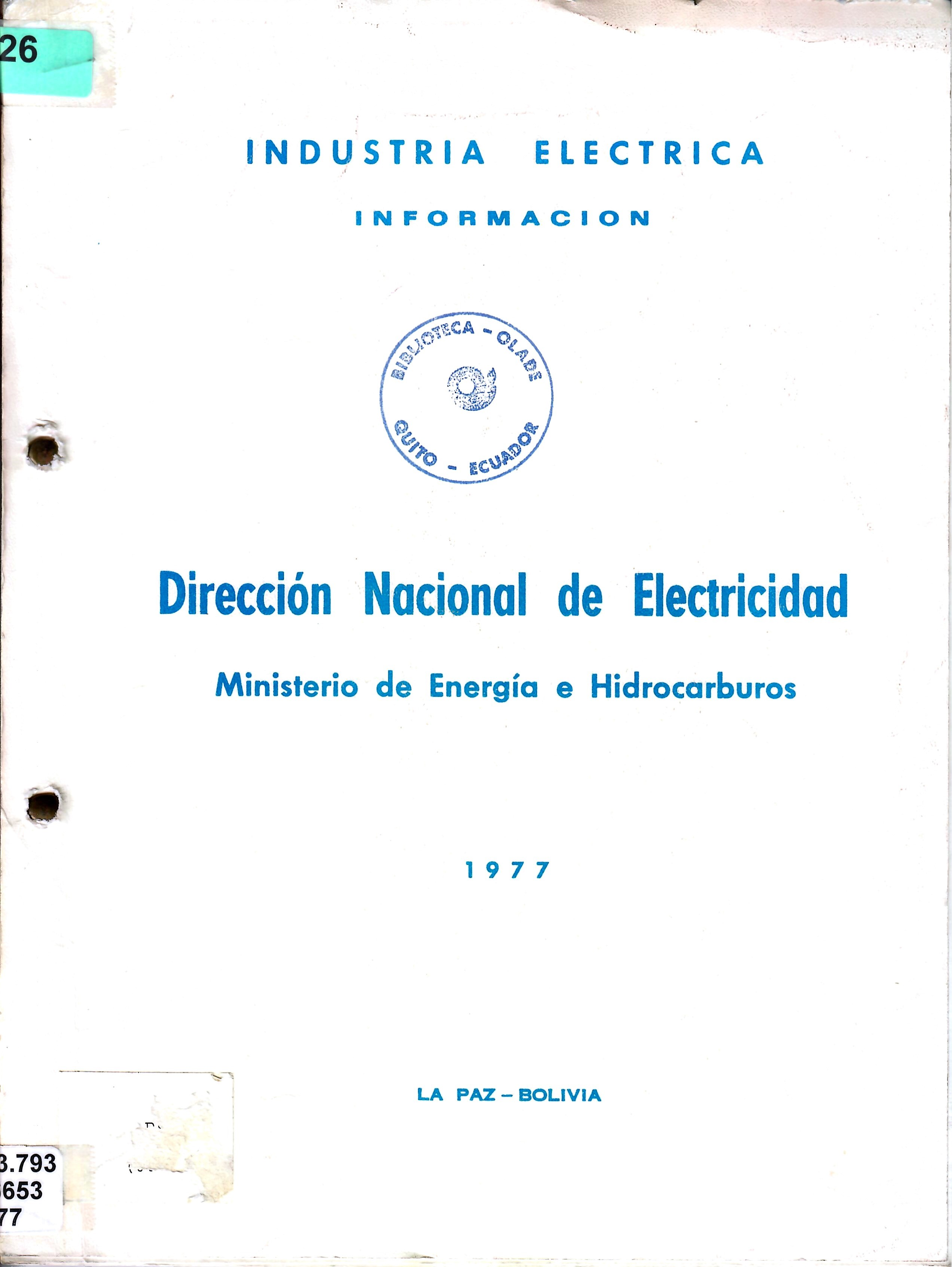 INDUSTRIA ELECTRICA Dirección Nacional de Electricidad