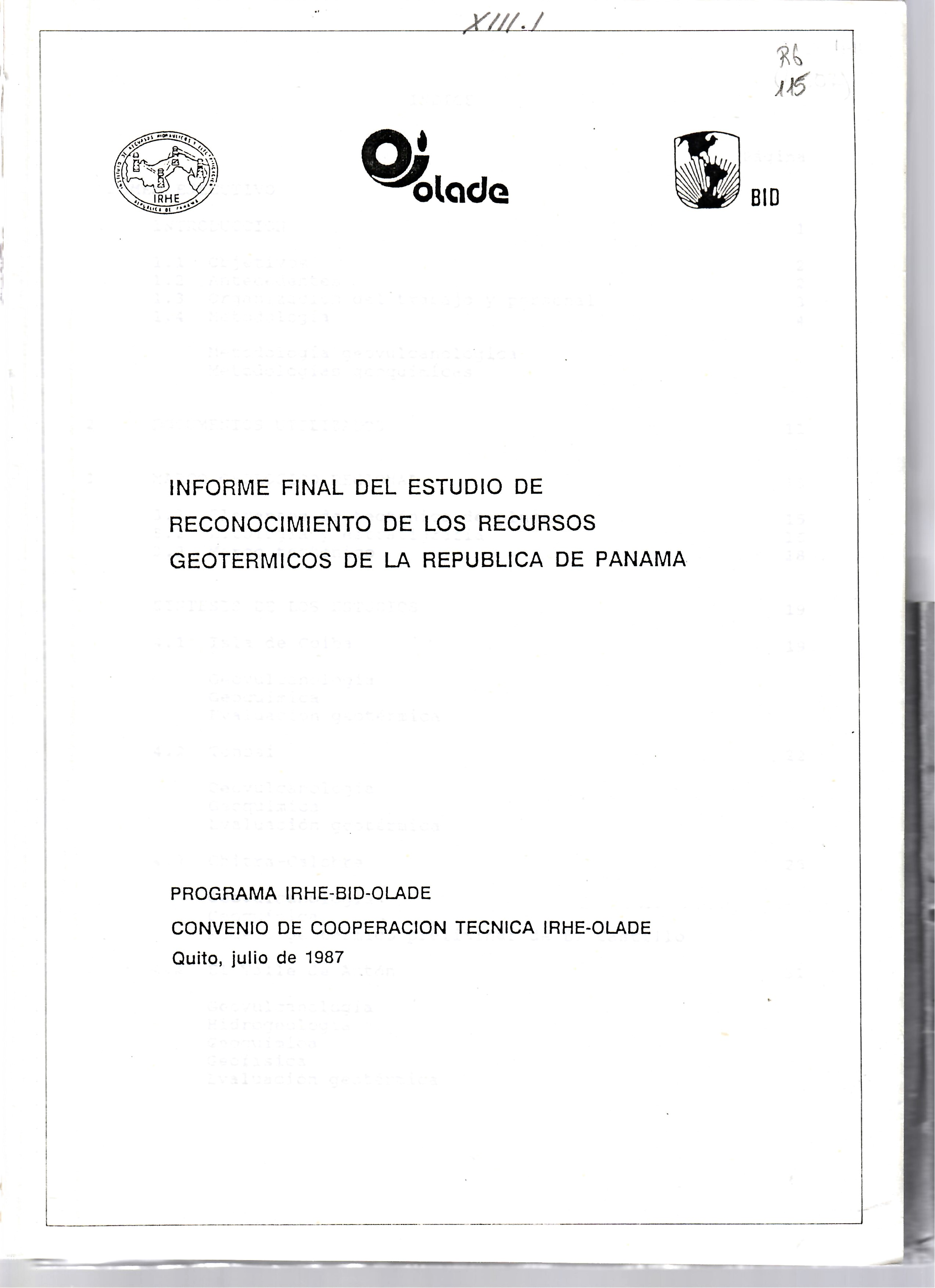 INFORME FINAL DEL ESTUDIO DE RECONOCIMIENTO DE LOS RECURSOS GEOTERMICOS DE LA REPUBLICA DE PANAMA