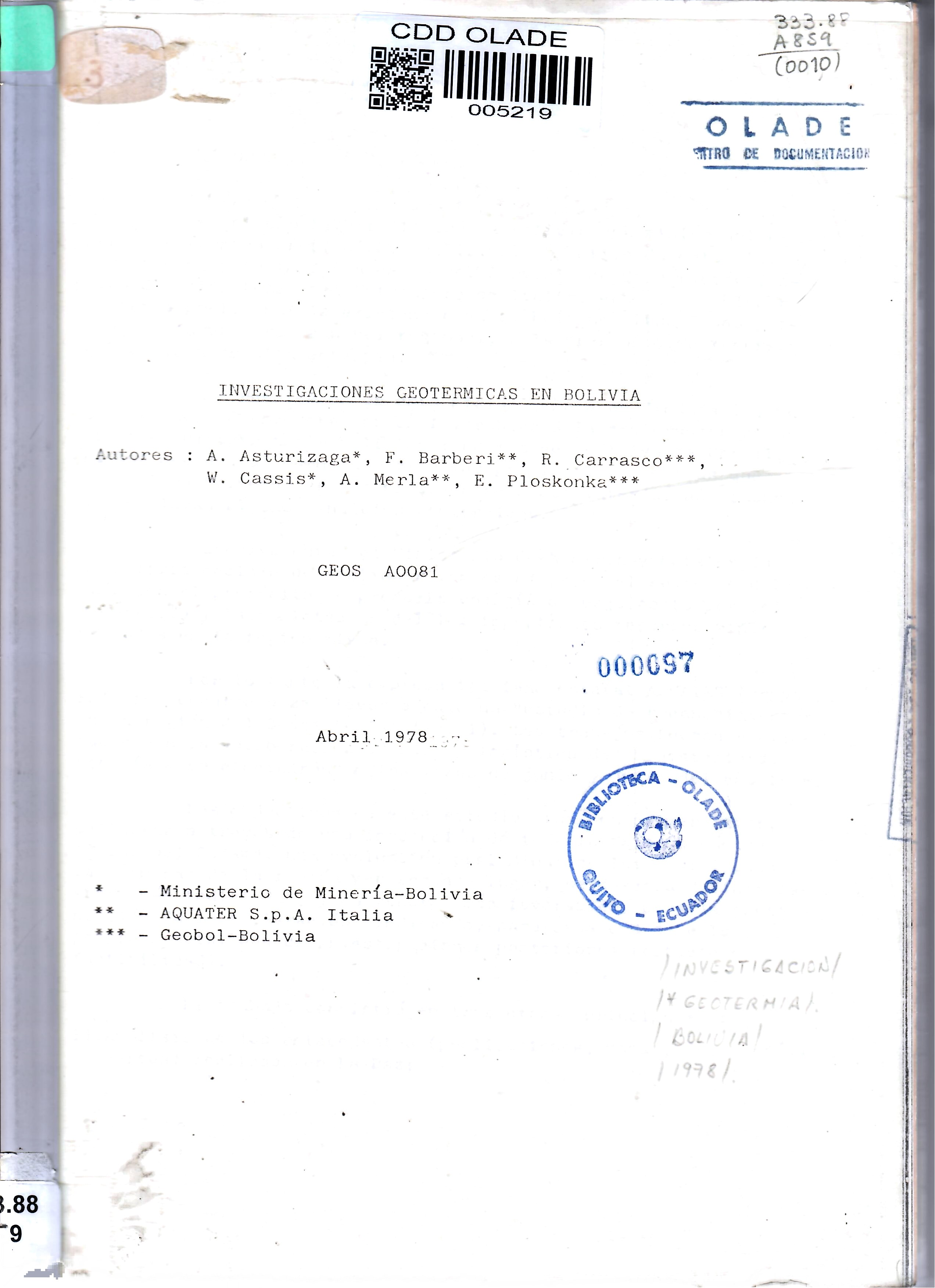 INVESTIGACIONES GEOTERMICAS EN BOLIVIA