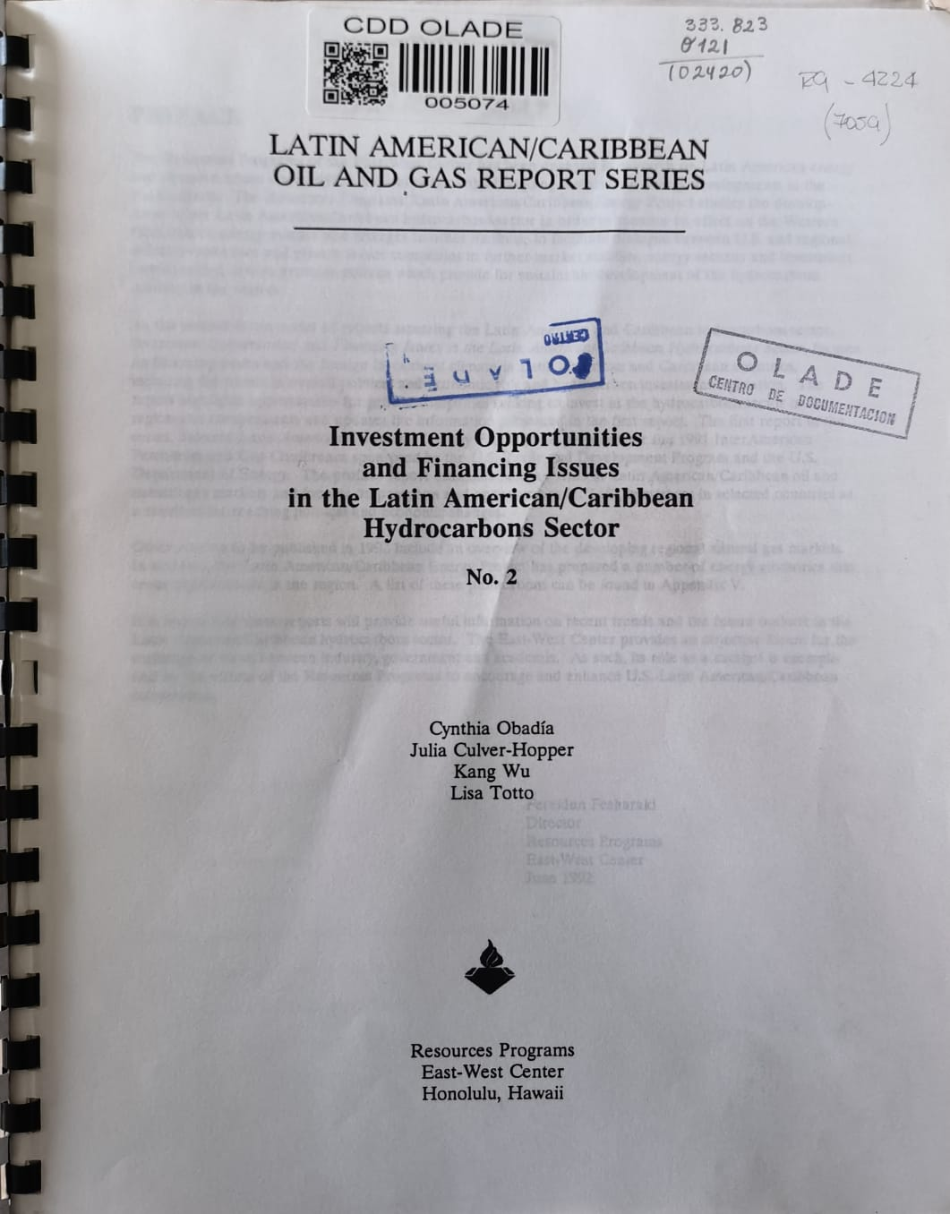 Investment Opportunities and Financing Issues in the Latin American/Caribbean Hydrocarbons Sector