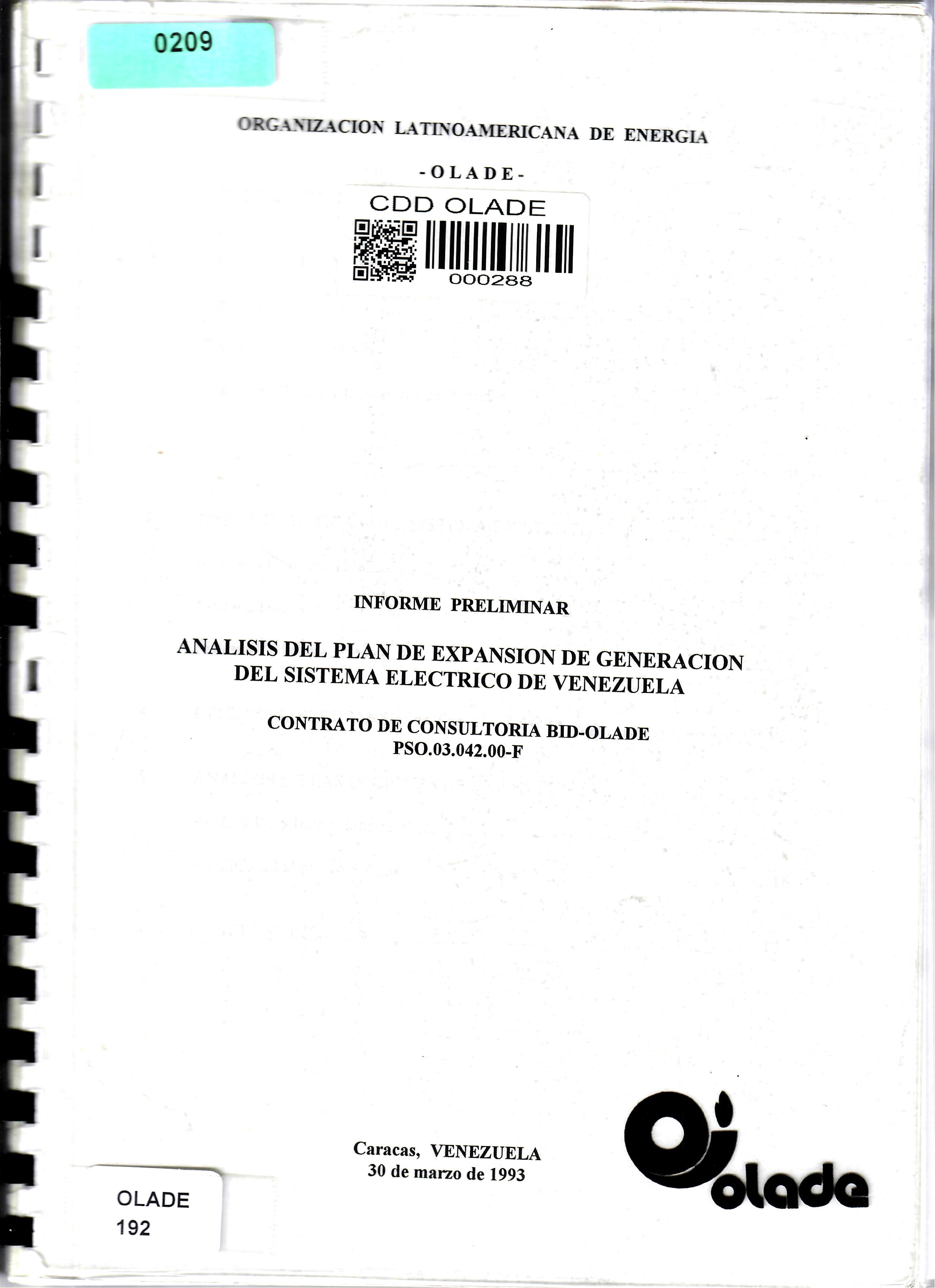 INFORME PRELIMINAR ANALISIS DEL PLAN DE EXPANSION DE GENERACION DEL SISTEMA ELECTRICO DE VENEZUELA
