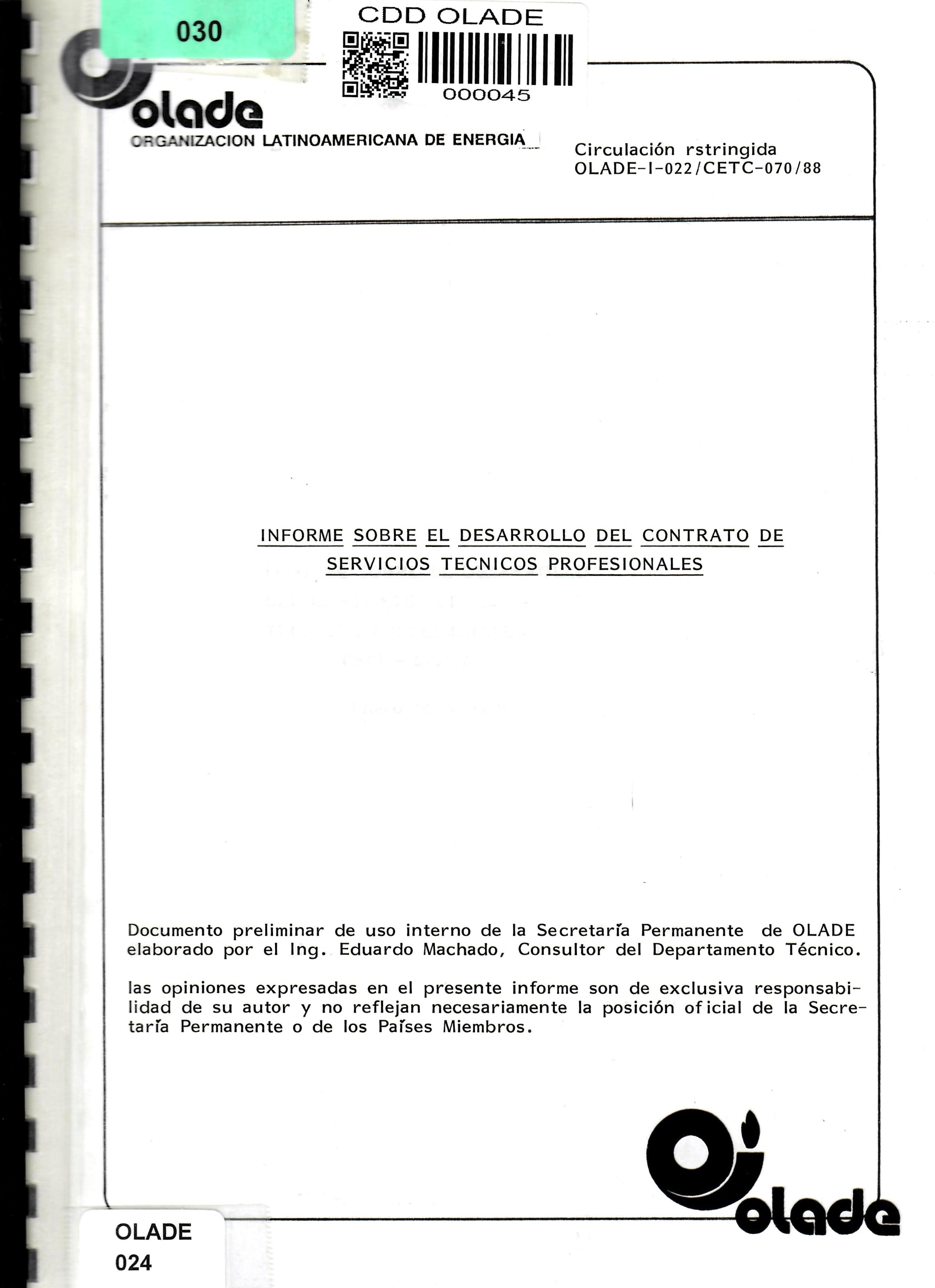 INFORME SOBRE EL DESARROLLO DEL CONTRATO DE SERVICIOS TECNICOS PROFESIONALES