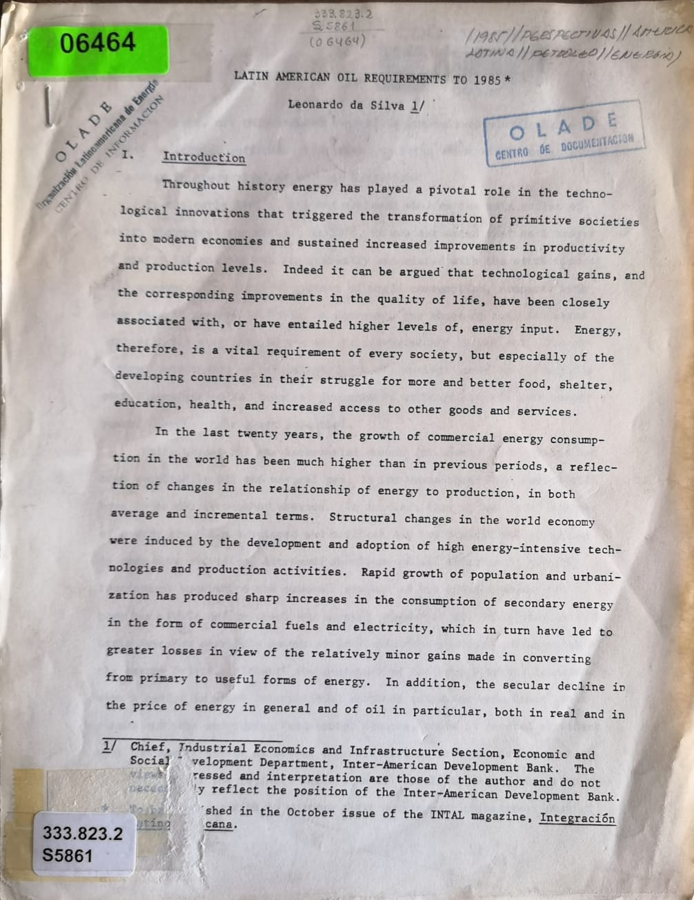 LATIN AMERICAN OIL REQUIREMENTS TO 1985
