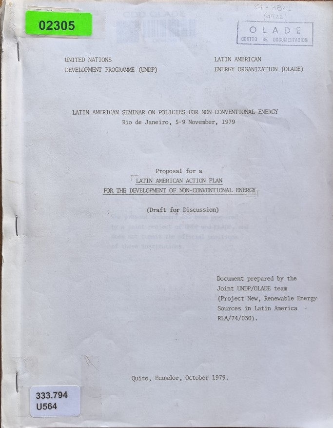 LATIN AMERICAN SEMINAR ON POLICIES FOR NON-CONVENTIONAL ENERGY Rio de Janeiro, 5-9 November, 1979