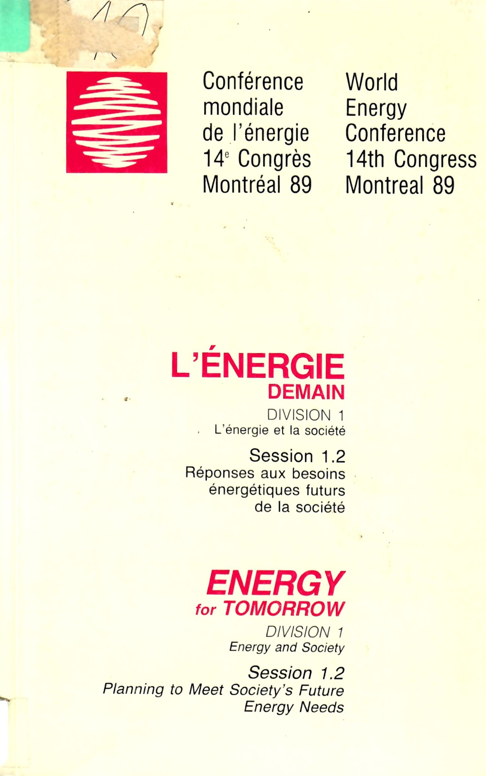 L'ÉNERGIE DEMAIN DIVISION  1 L'énergie et la société Session 1.3