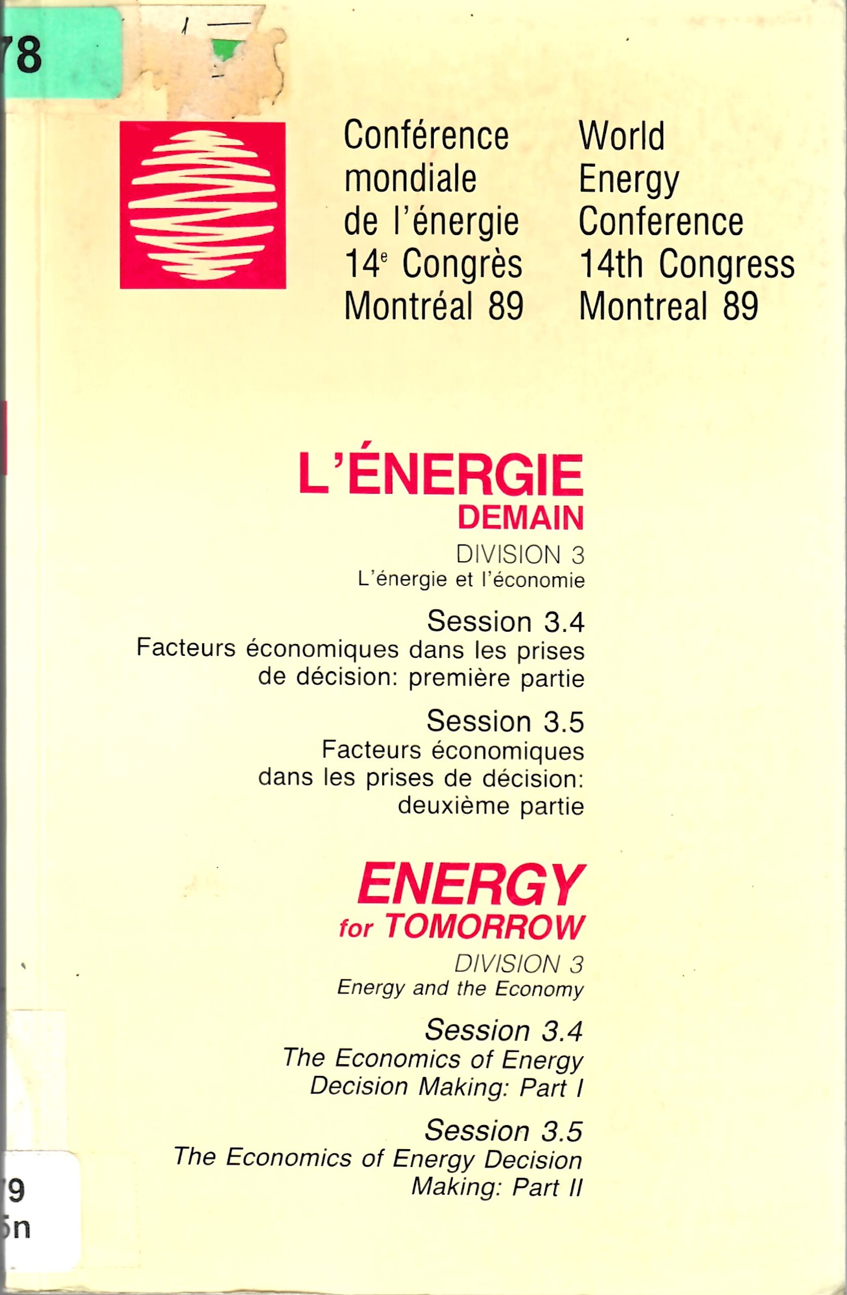 L'ÉNERGIE DEMAIN DIVISION 3 L'énergie et l'économie Session 3.2 - Session 3.3