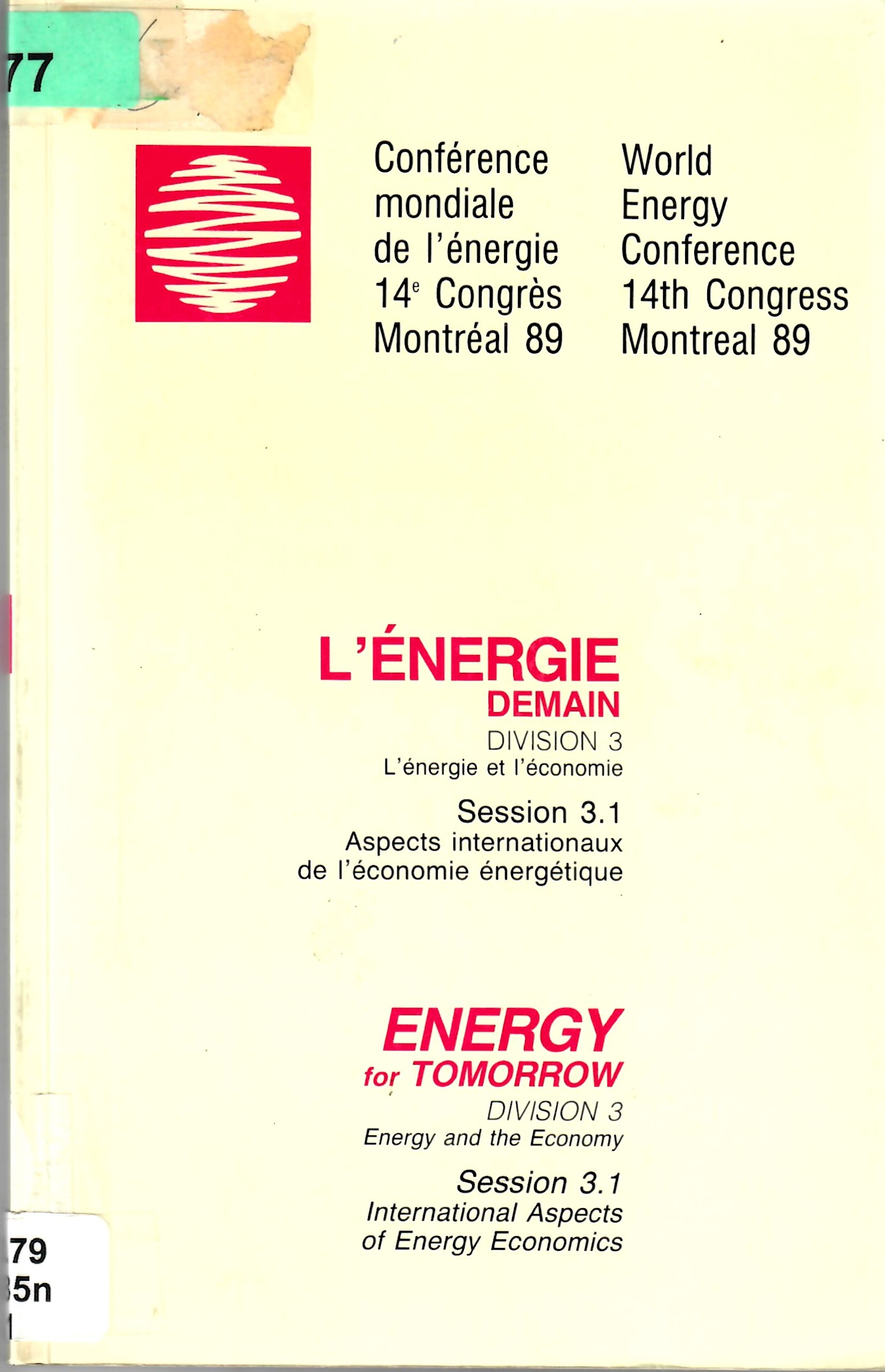 L'ÉNERGIE DEMAIN DIVISION 3 L'énergie et l'économie Session 3.1