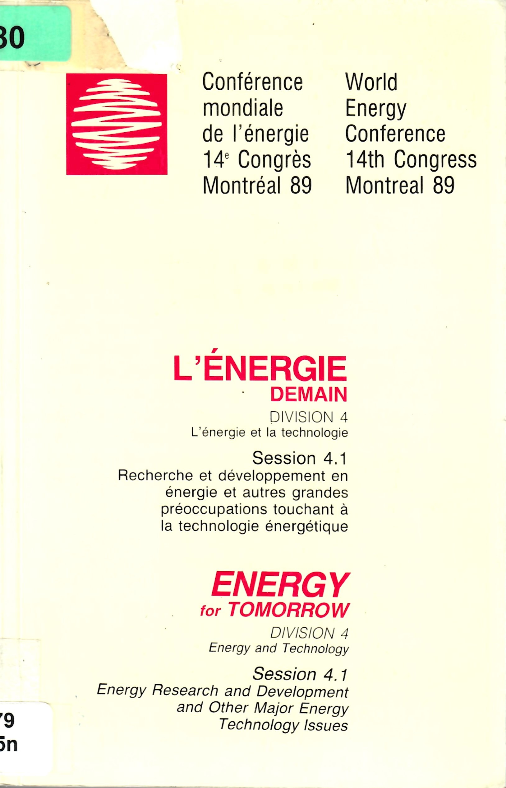 L'ÉNERGIE DEMAIN DIVISION 4 L'énergie et la technologie Session 4.1