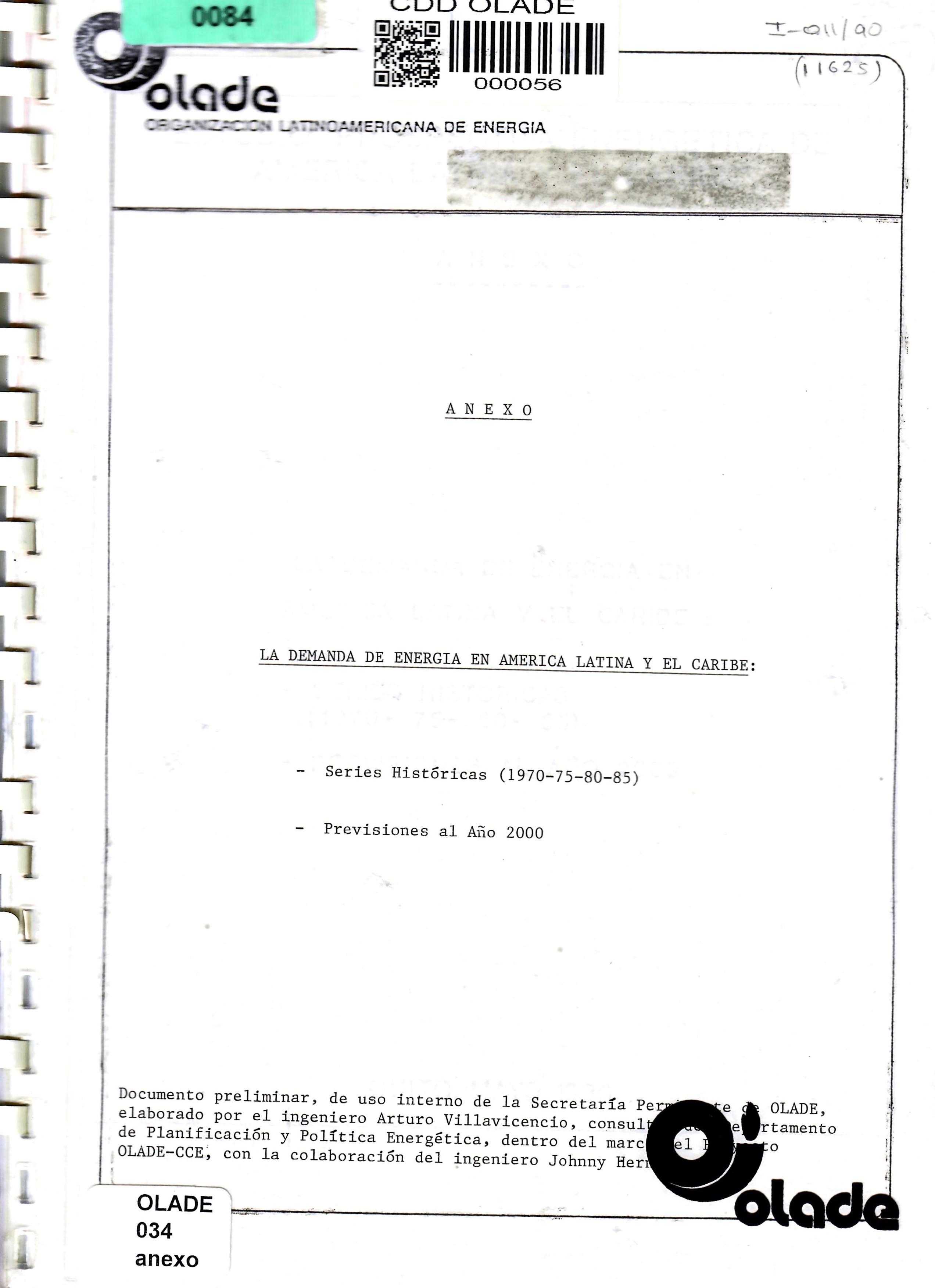 LA DEMANDA DE ENERGIA EN AMERICA LATINA Y EL CARIBE:   -Series Históricas (1970-75-80-85)  - Previsiones al Año 2000