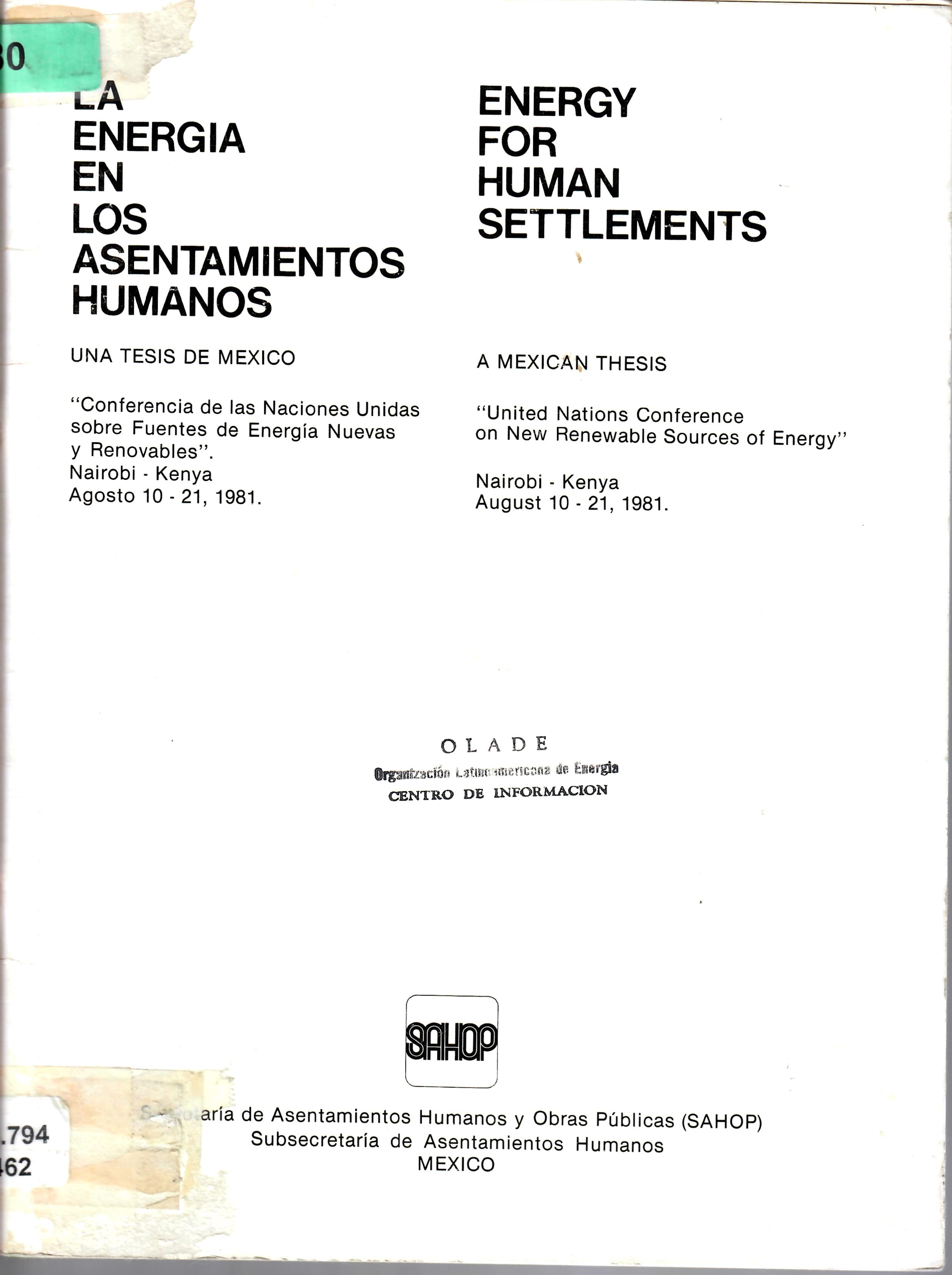 LA ENERGIA EN LOS ASENTAMIENTOS HUMANOS