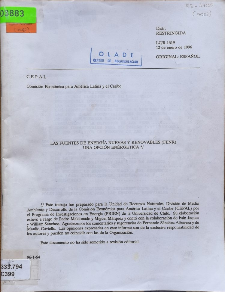 LAS FUENTES DE ENERGÍA NUEVAS Y RENOVABLES (FENR) UNA OPCIÓN ENÉRGETICA