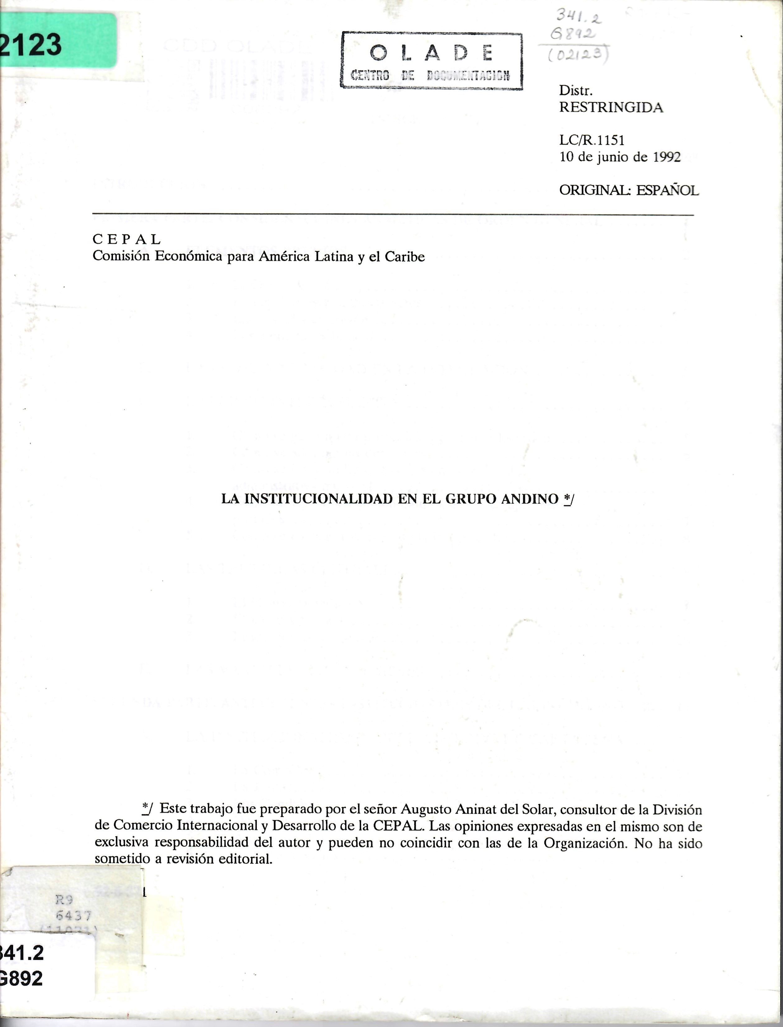 LA INSTITUCIONALIDAD EN EL GRUPO ANDINO */