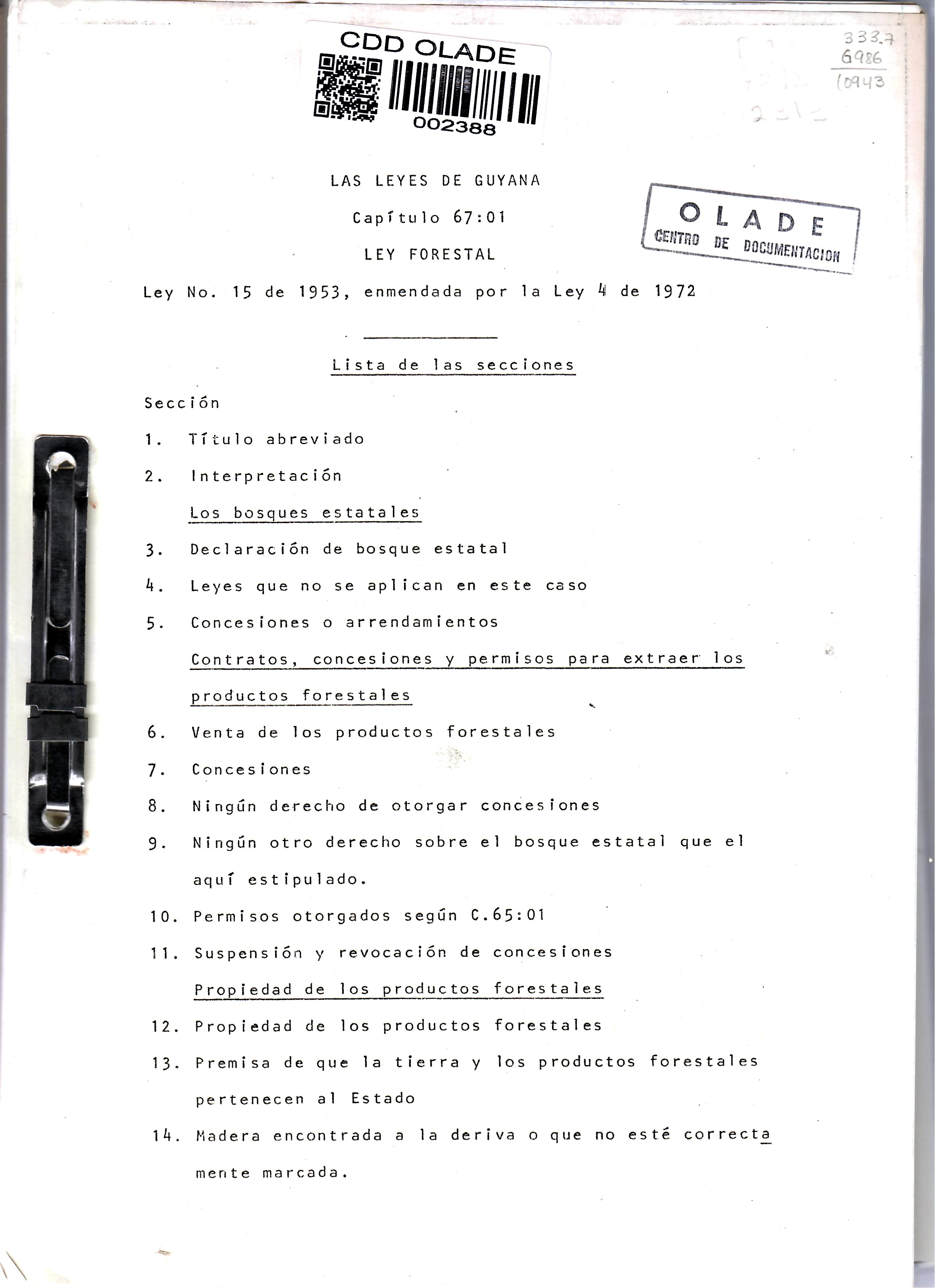 LAS LEYES DE GUYANA LEY FORESTAL