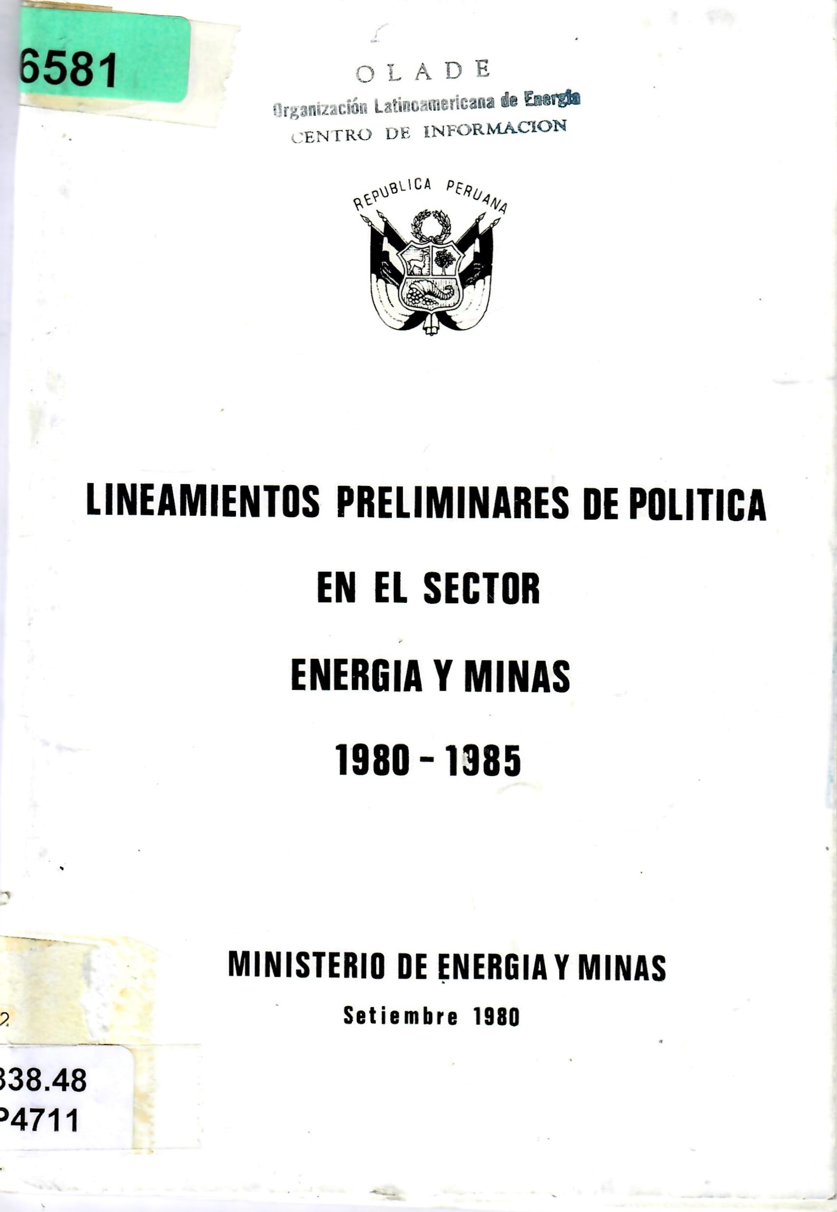 LINEAMIENTOS PRELIMINARES DE POLITICA EN EL SECTOR ENERGIA Y MINAS