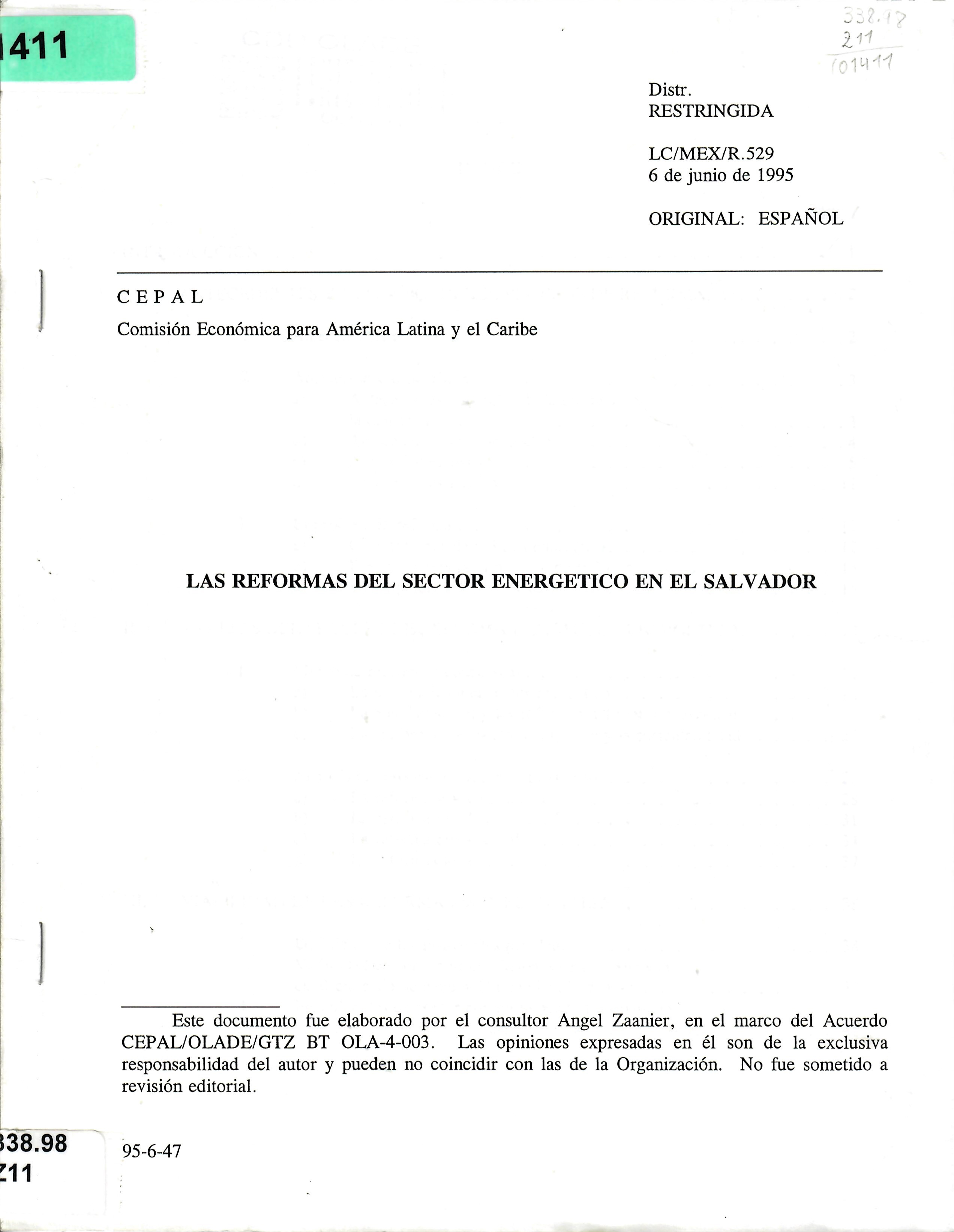 LAS REFORMAS DEL SECTOR ENERGETICO EN EL SALVADOR
