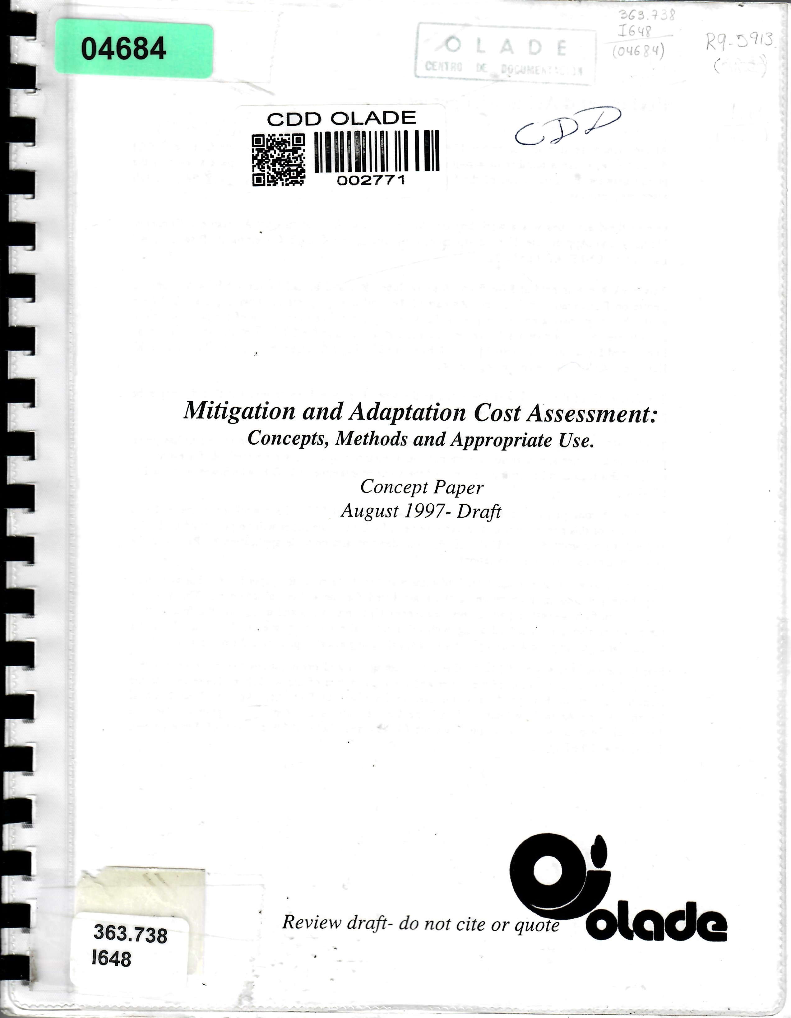 Mitigation and Adaptation Cost Assessment: Concepts, Methods and Appropriate Use.