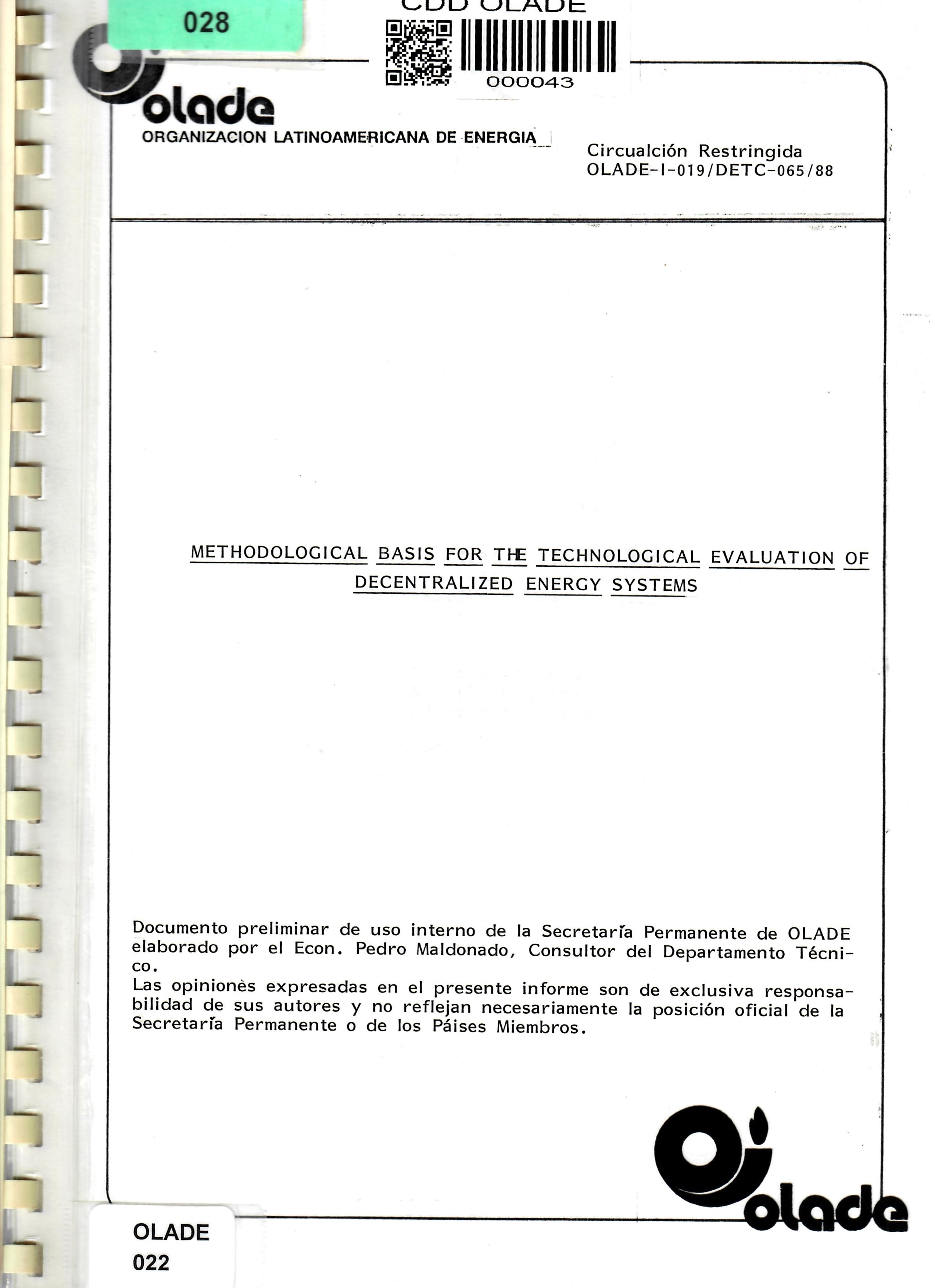 METHODOLOGICAL BASIS FOR THE TECHNOLOGICAL EVALUATION OF DECENTRALIZED ENERGY SYSTEMS