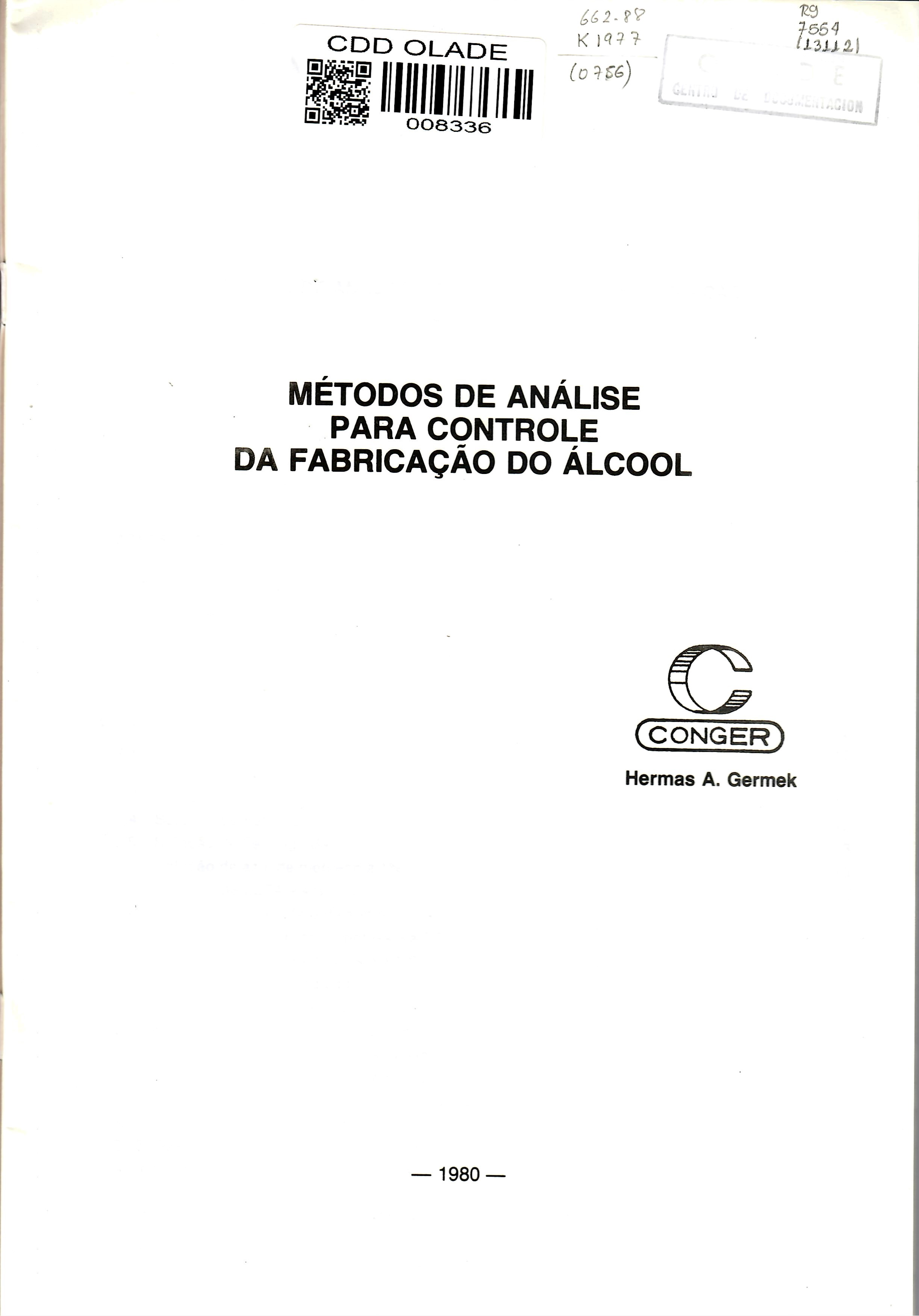 MÉTODOS DE ANÁLISE PARA CONTROLE DA FABRICAÇÃO DO ÁLCOOL