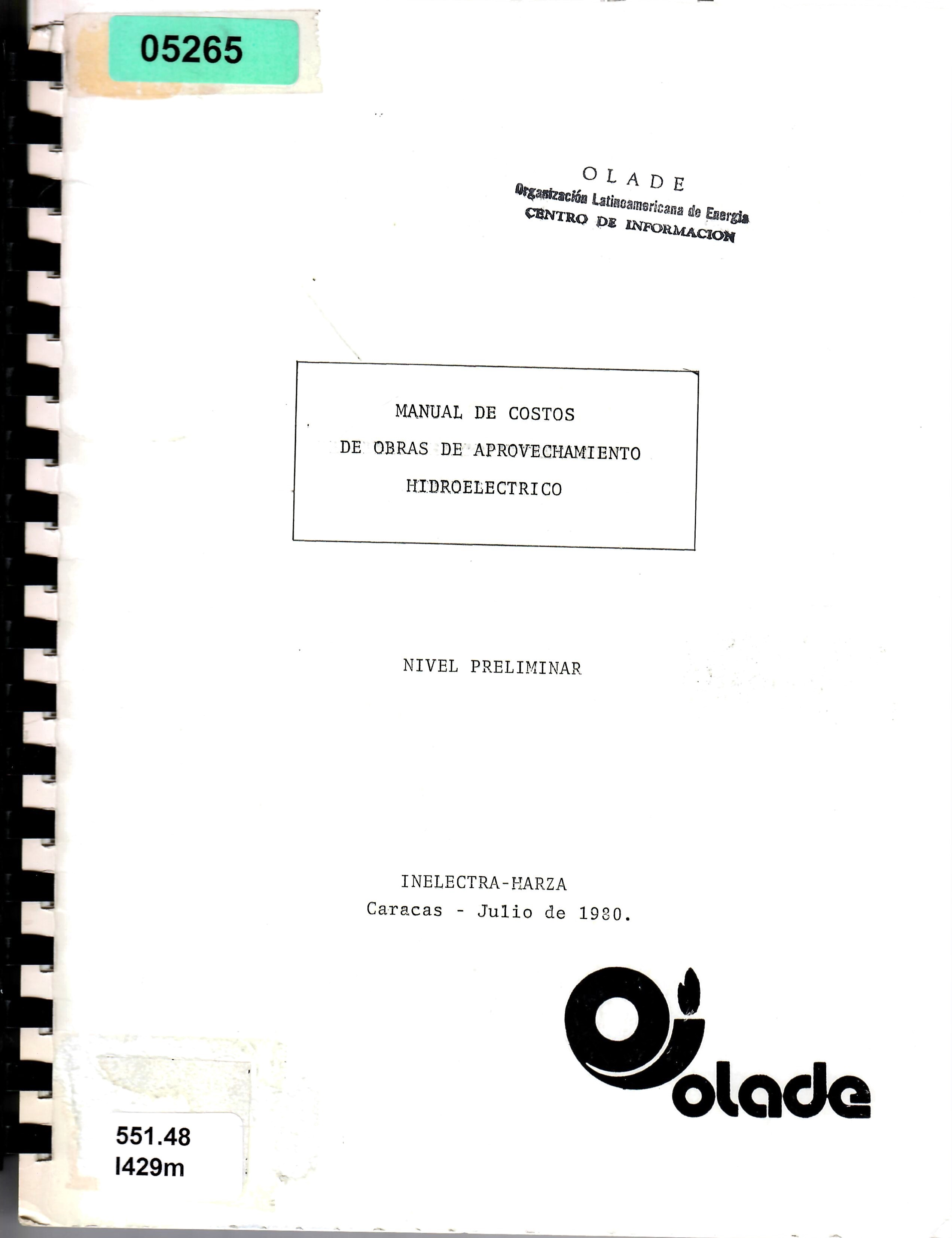 manual de costos de obras de aprovechamiento hidroelectrico nivel Preliminar