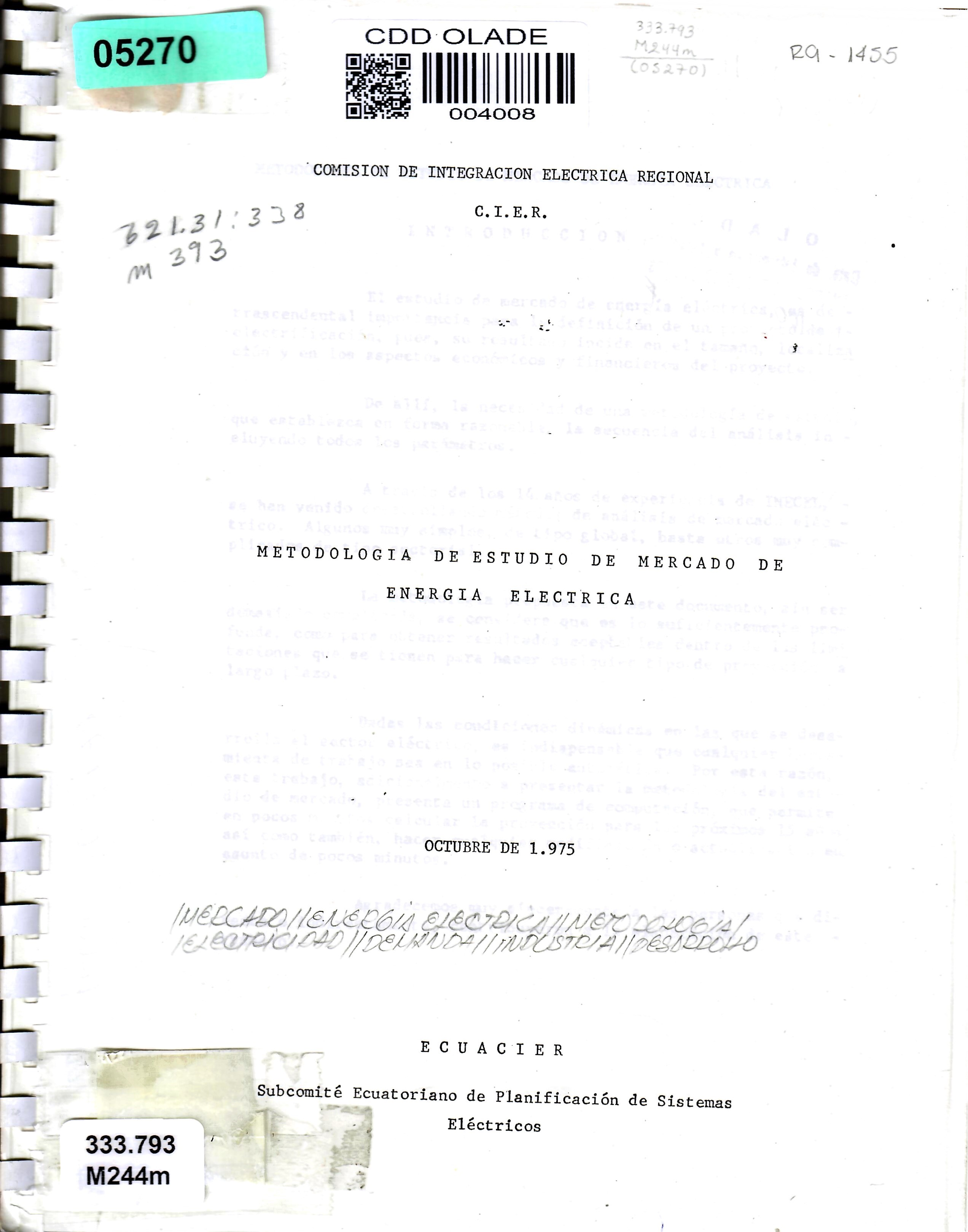 METODOLOGIA DE ESTUDIO DE MERCADO DE ENERGIA ELECTRICA