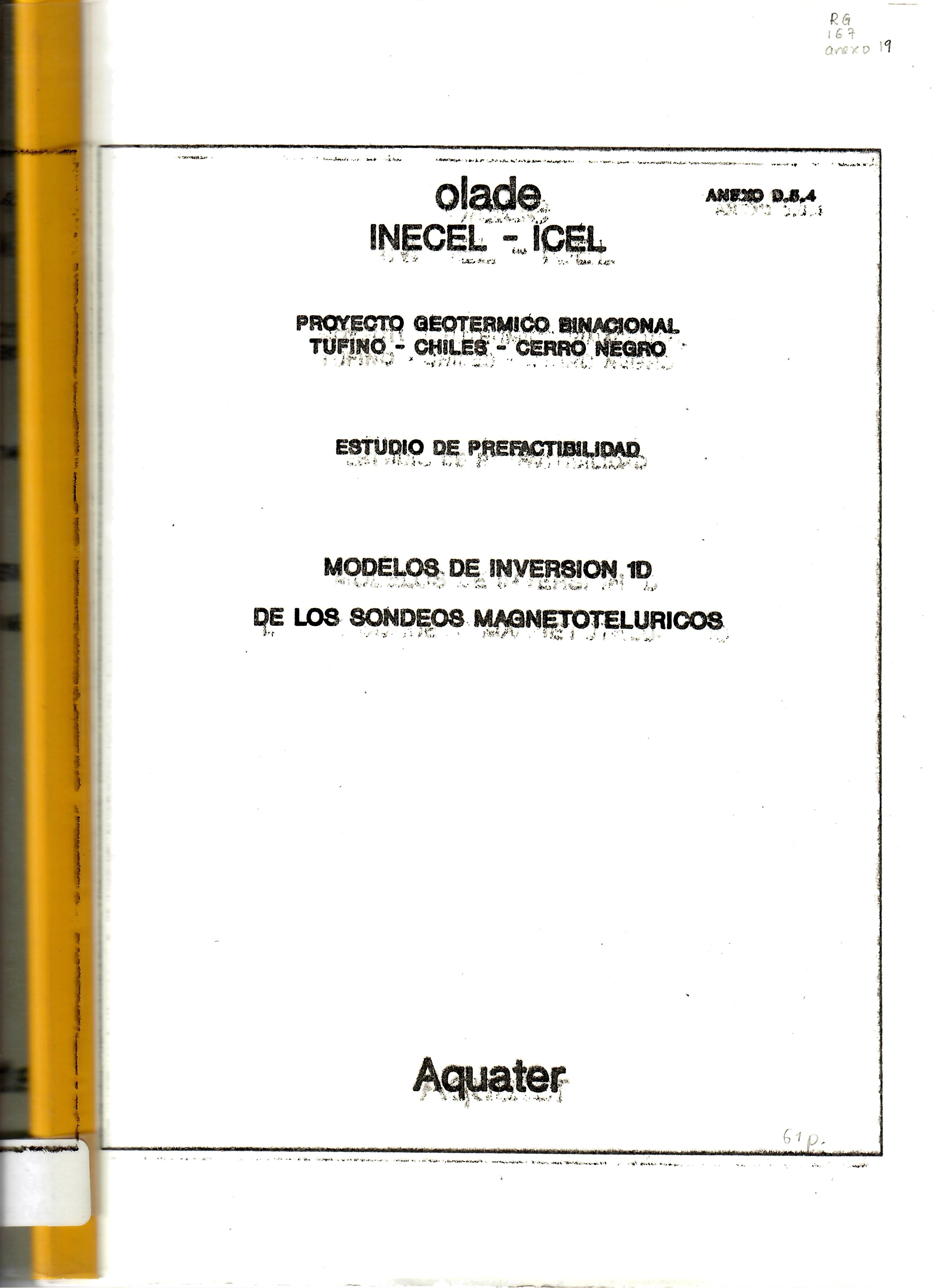 MODELOS DE INVERSION 1D  DE LOS SONDEOS MAGNETOTELURICOS
