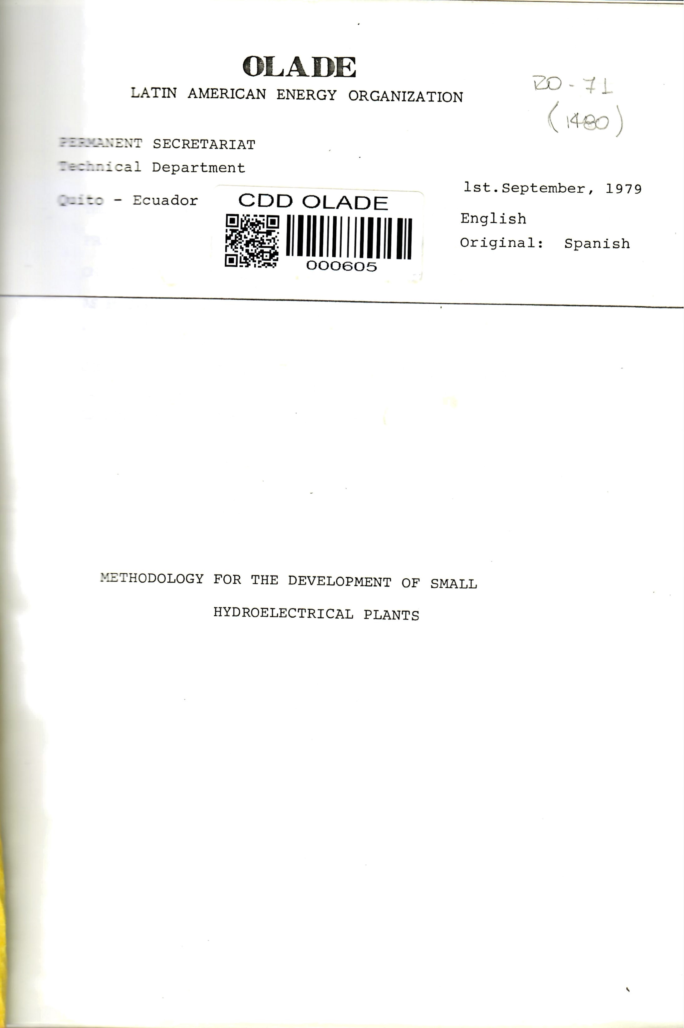 METHODOLOGY FOR THE DEVELOPMENT OF SMALL HYDROELECTRICAL PLANTS