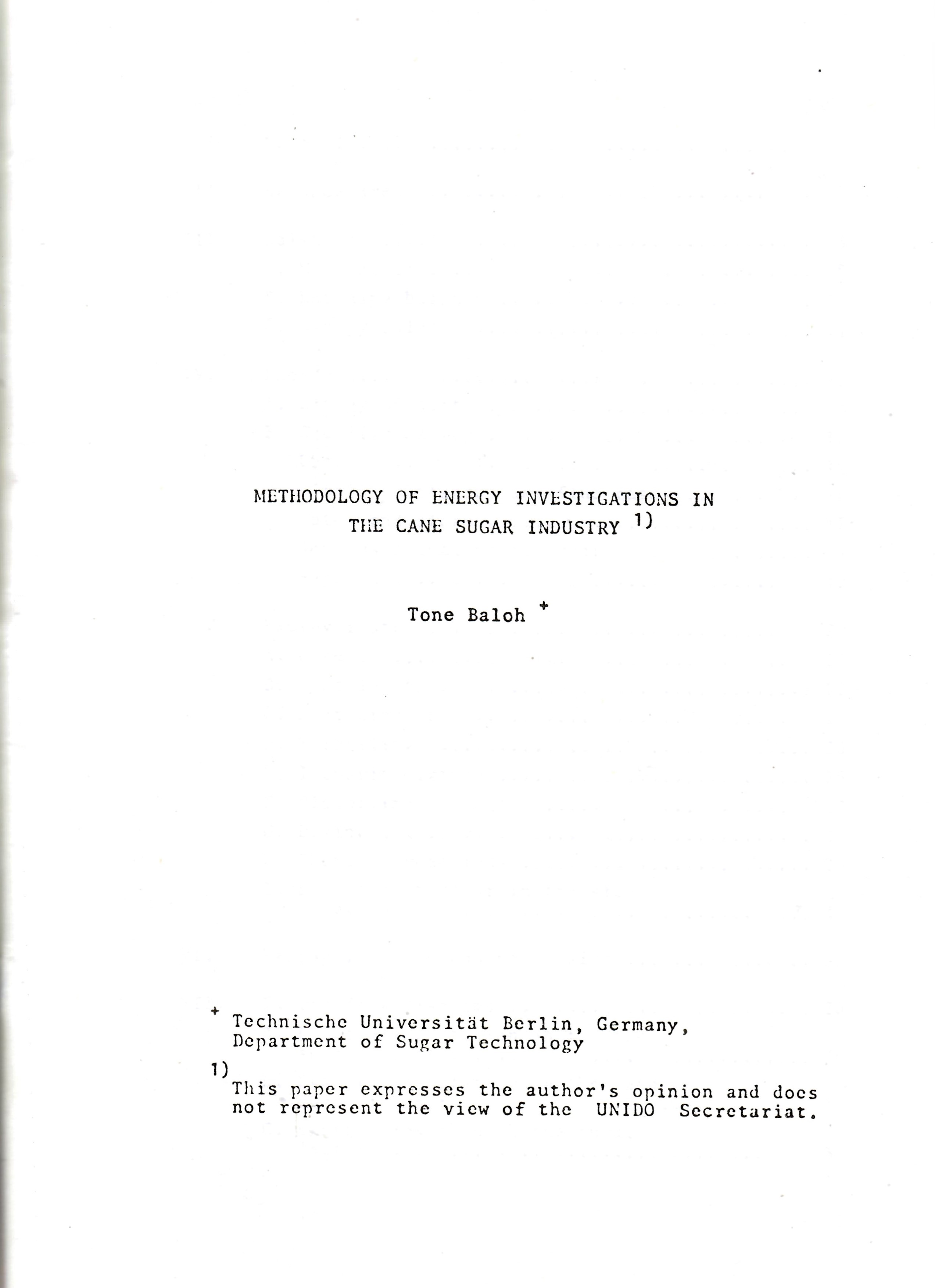 METHODOLOGY OF ENERGY INVESTIGATIONS IN THE CANE SUGAR INDUSTRY