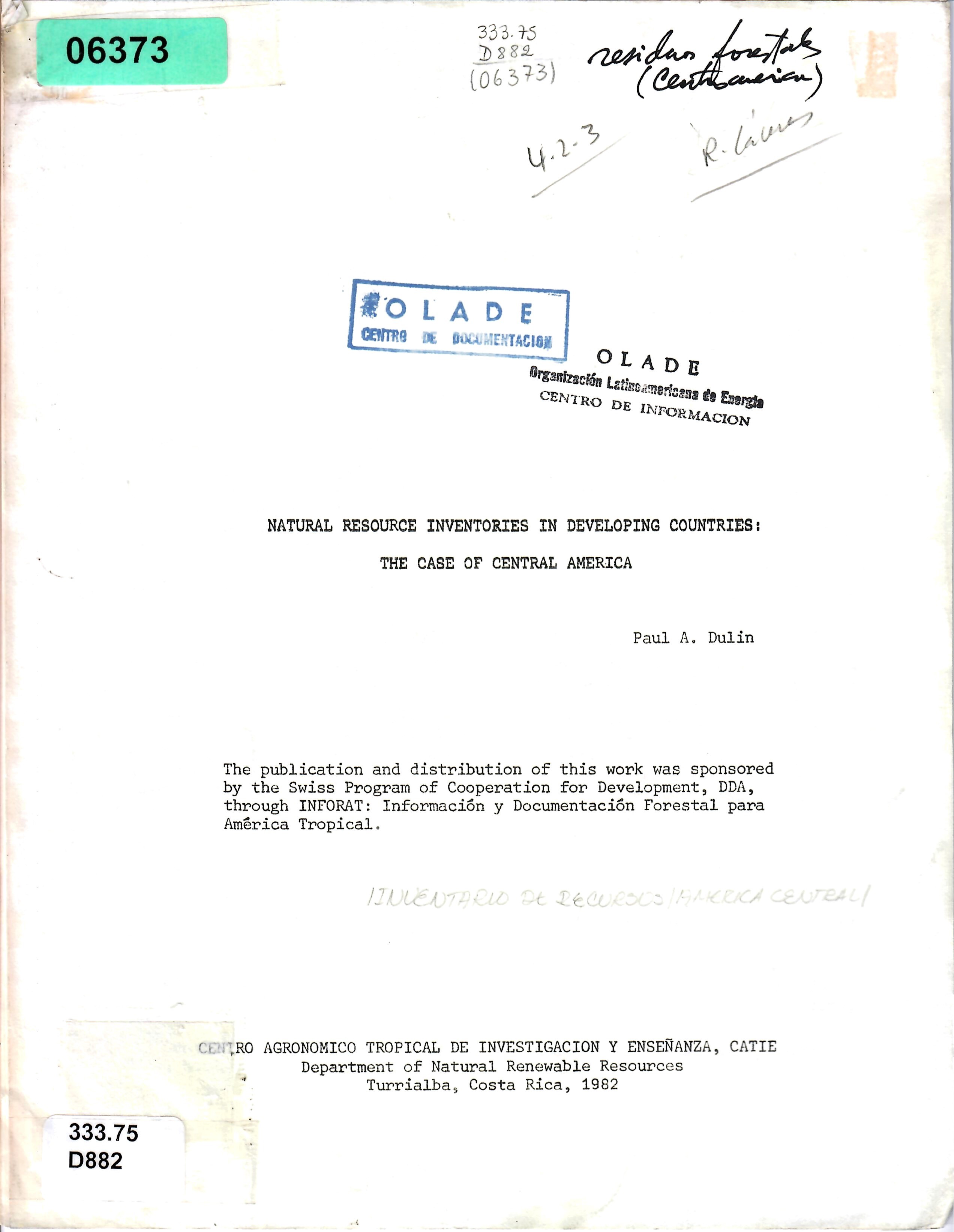 NATURAL RESOURCE INVENTORIES IN DEVELOPING COUNTRIES: THE CASE OF CENTRAL AMERICA