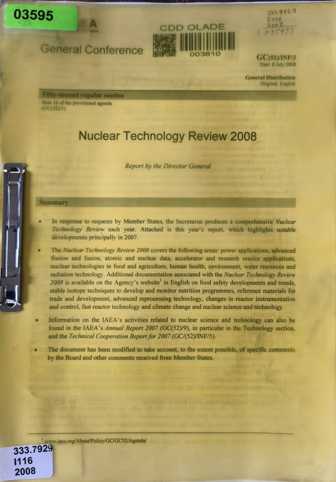 Nuclear Technology Review 2008