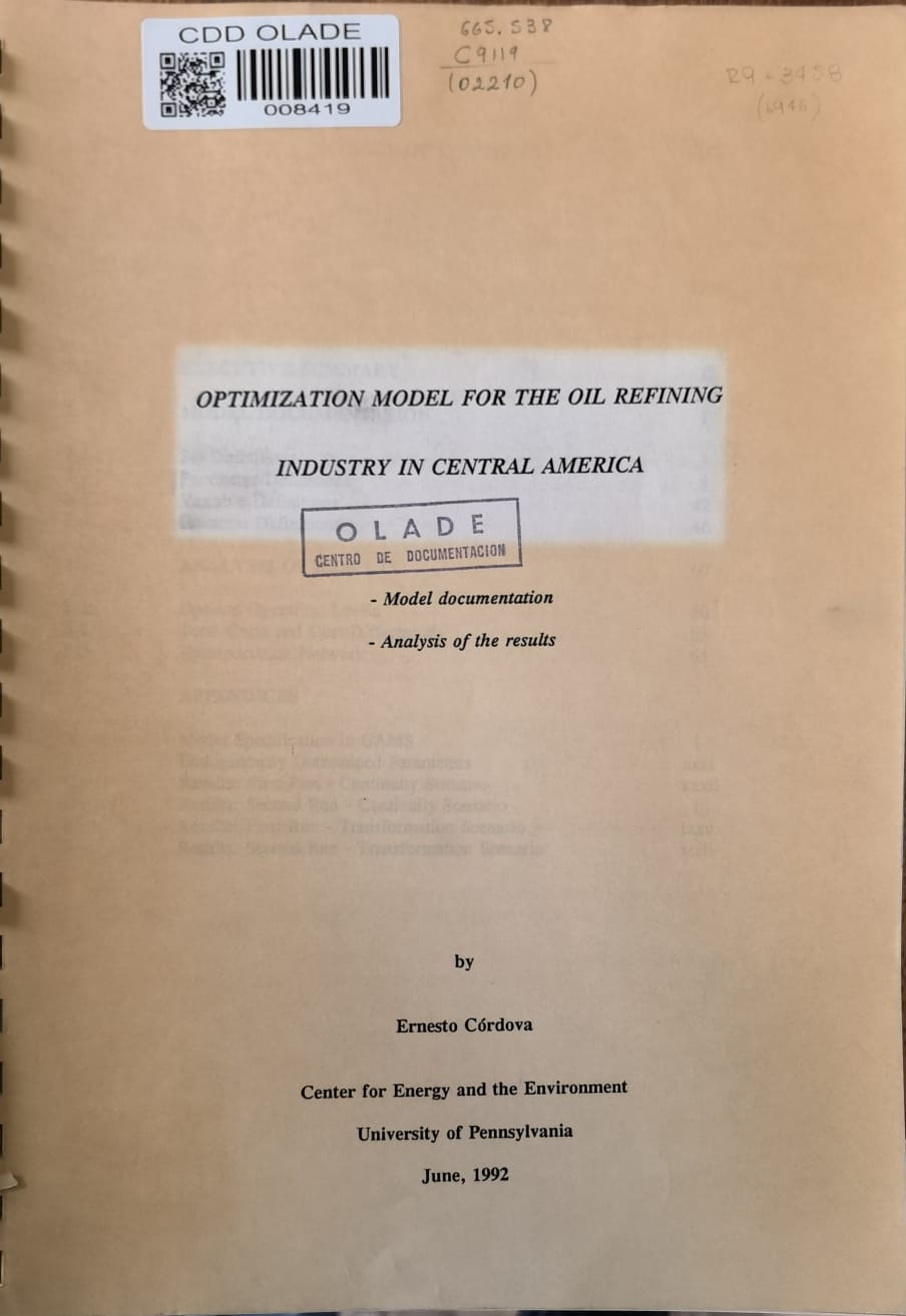 OPTIMIZATION MODEL FOR THE OIL REFINING INDUSTRY IN CENTRAL AMERICA