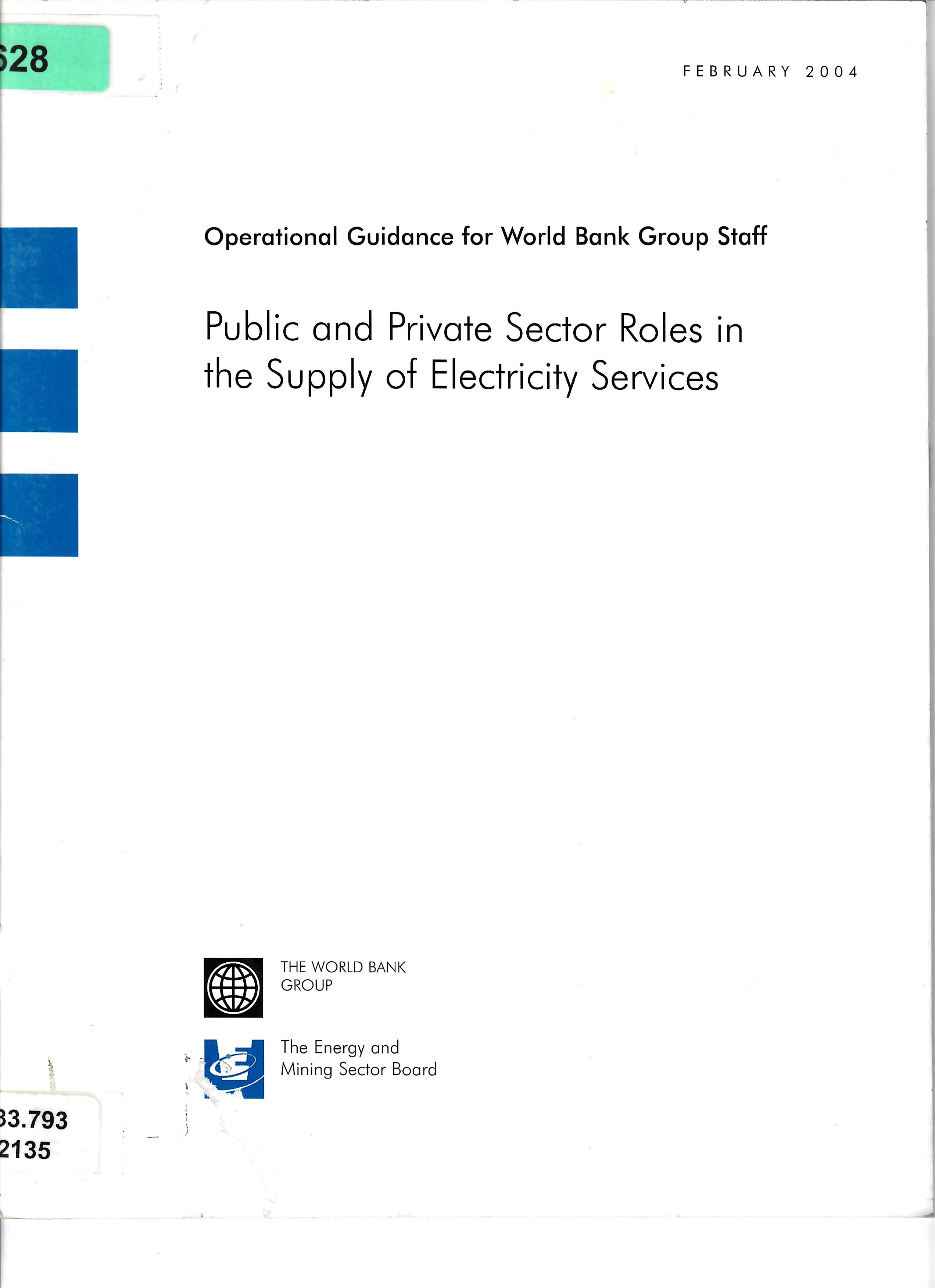 Public and Private Sector Roles in the Supply of Electricity Services