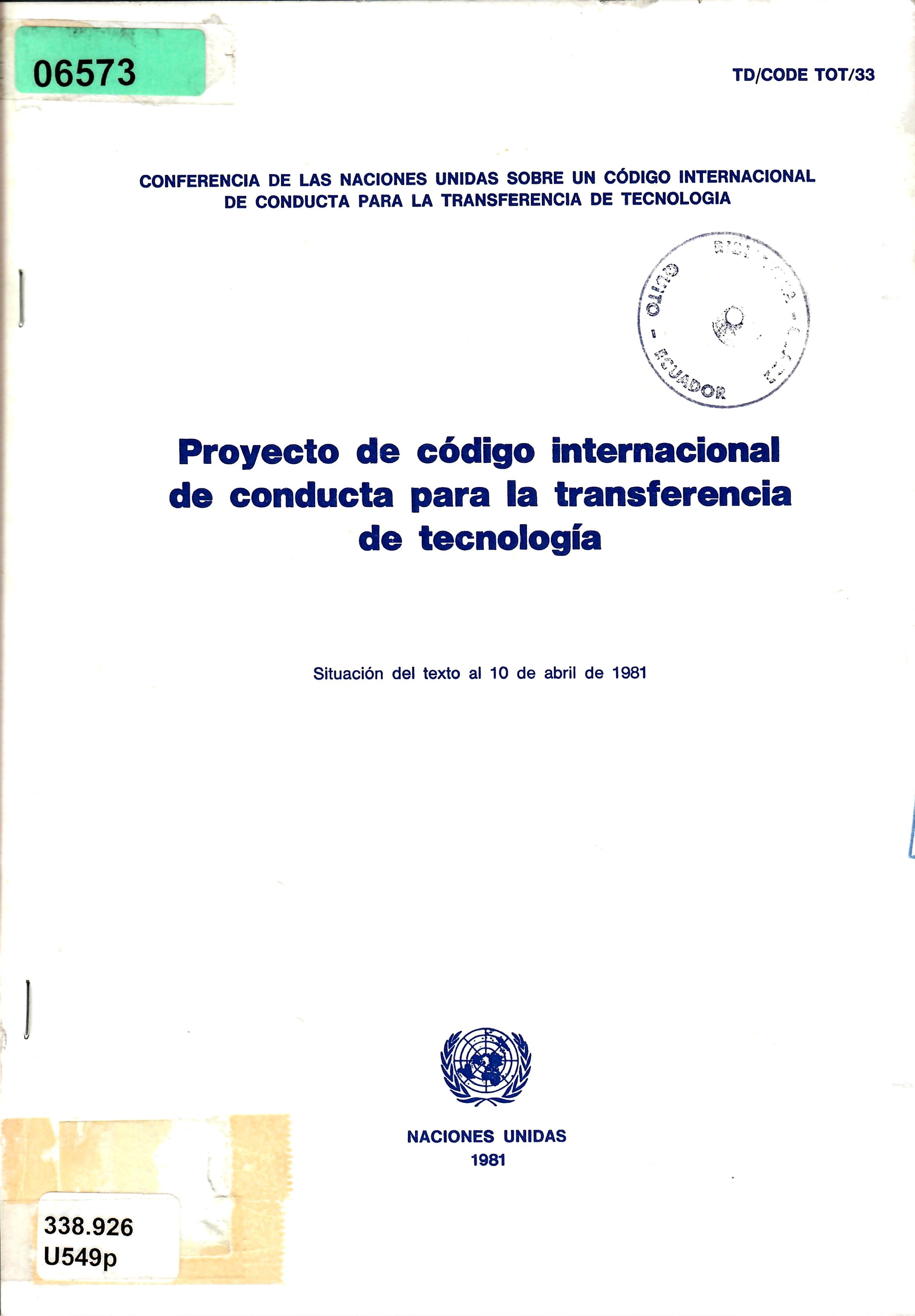 Proyecto de código internacional de conducta para la transferencia de tecnología