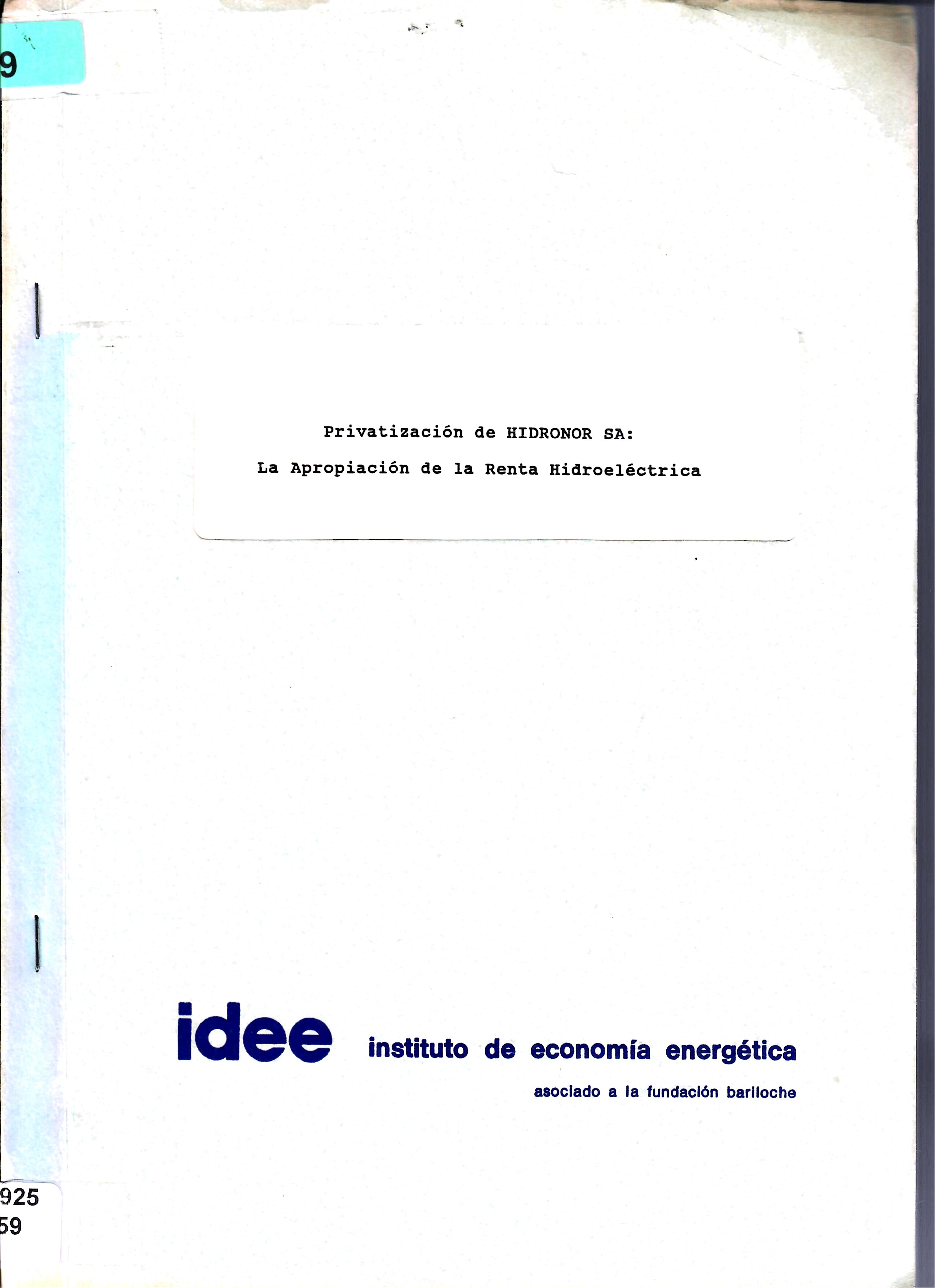 Privatización de HIDRONOR SA: La Apropiación de la Renta Hidroeléctrica