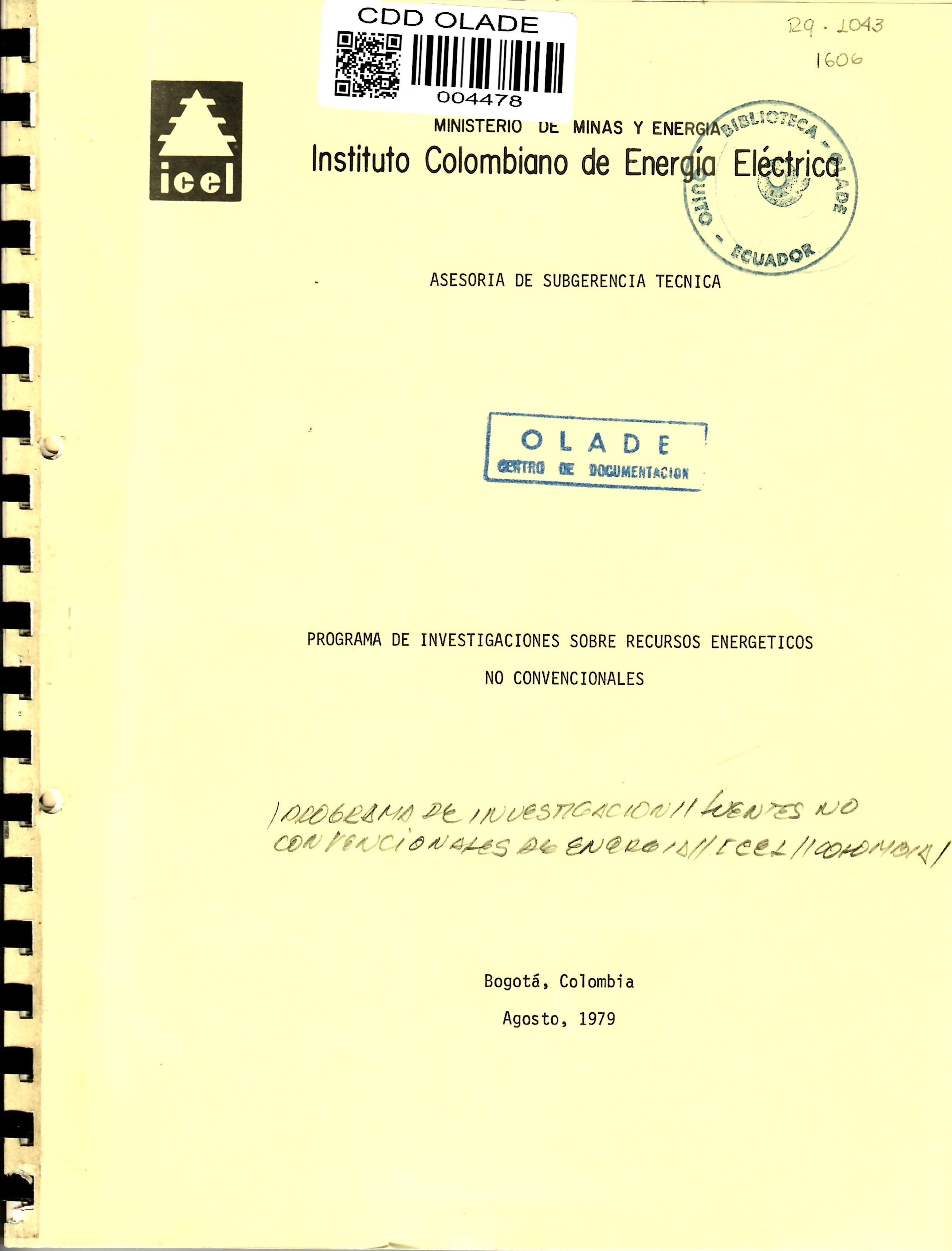 PROGRAMA DE INVESTIGACIONES SOBRE RECURSOS ENERGETICOS NO CONVENCIONALES