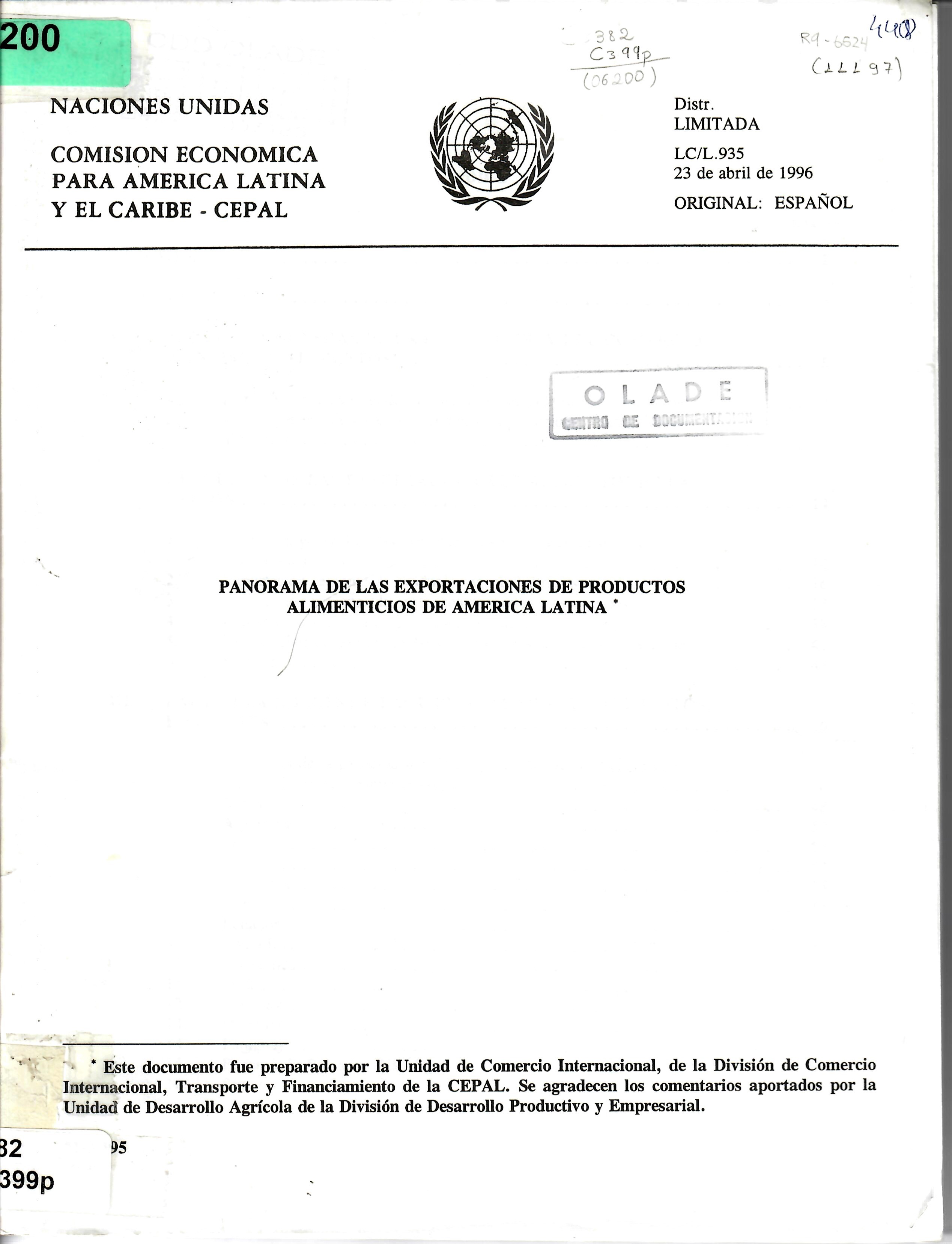 PANORAMA DE LAS EXPORTACIONES DE PRODUCTOS ALIMENTICIOS DE AMERICA LATINA