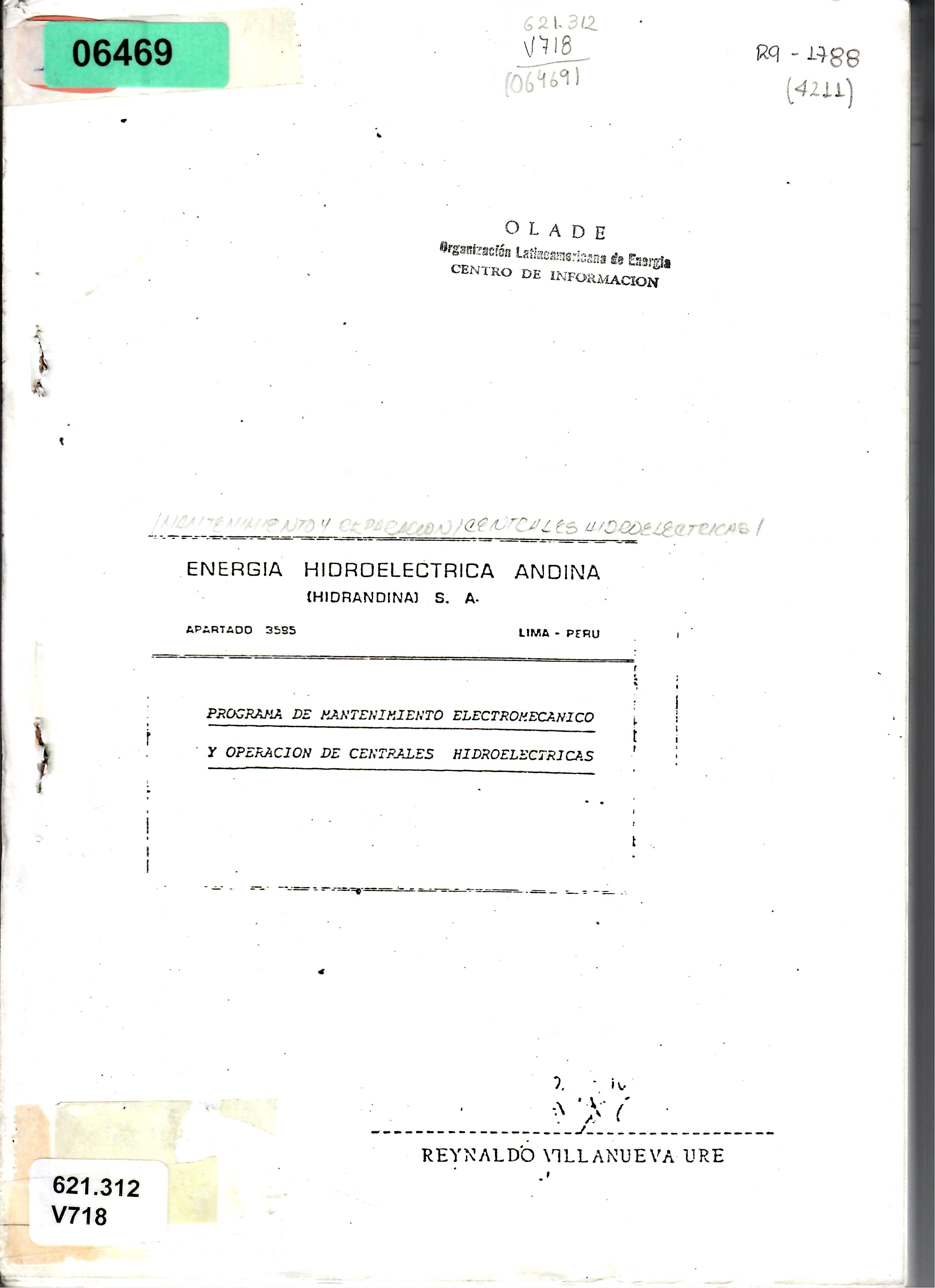PROGRAMA DE MANTENIMIENTO ELECTROMECANICO Y OPERACION DE CENTRALES HIDROELECTRICAS