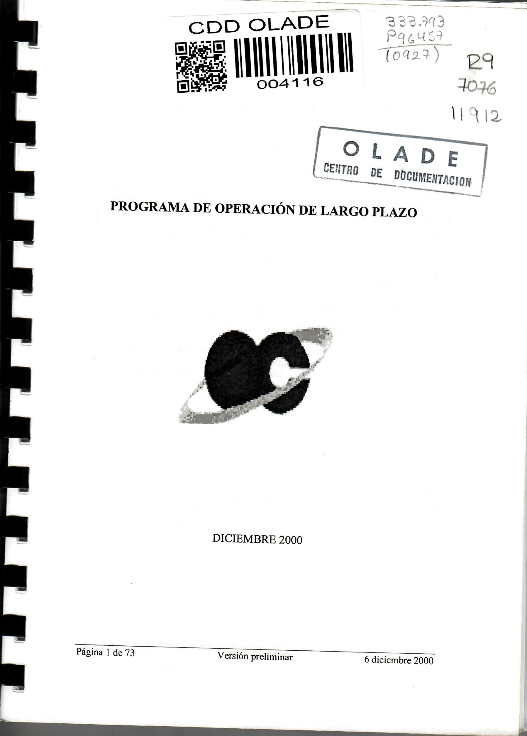 PROGRAMA DE OPERACIÓN DE LARGO PLAZO