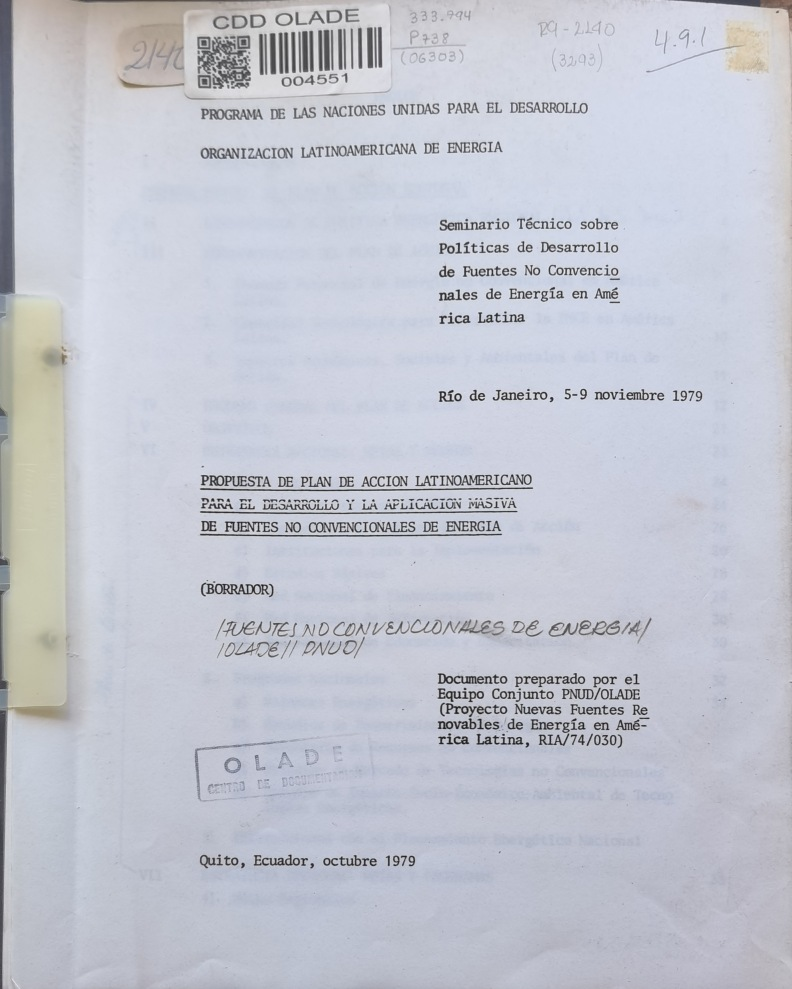PROPUESTA DE PLAN DE ACCION LATINOAMERICANOPARA EL DESARROLLO Y LA APLICACION MASIVADE FUENTES NO CONVENCIONALES DE ENERGIA