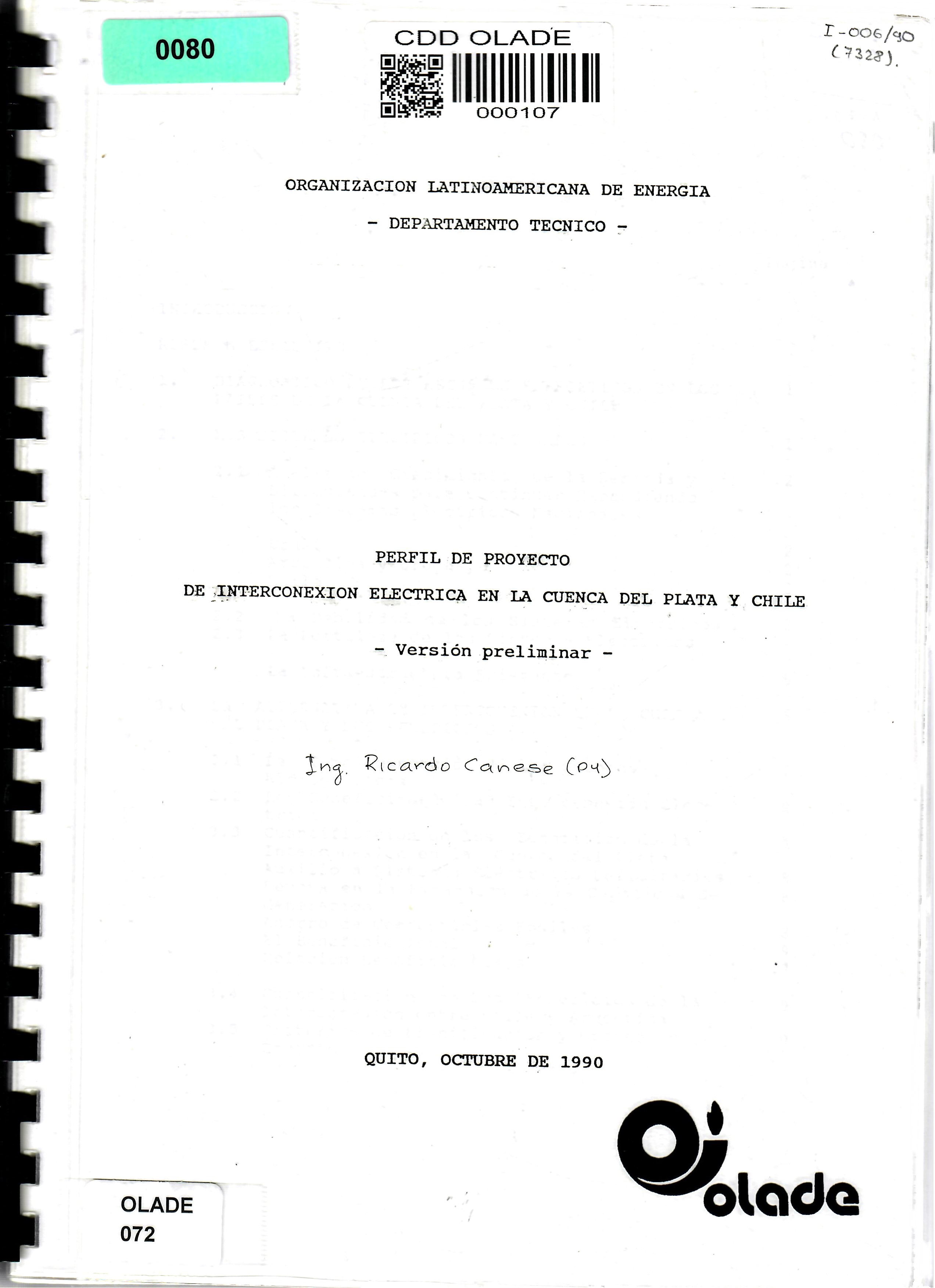 PERFIL DE PROYECTO DE INTERCONEXION ELECTRICA EN LA CUENCA DEL PLATA Y CHILE