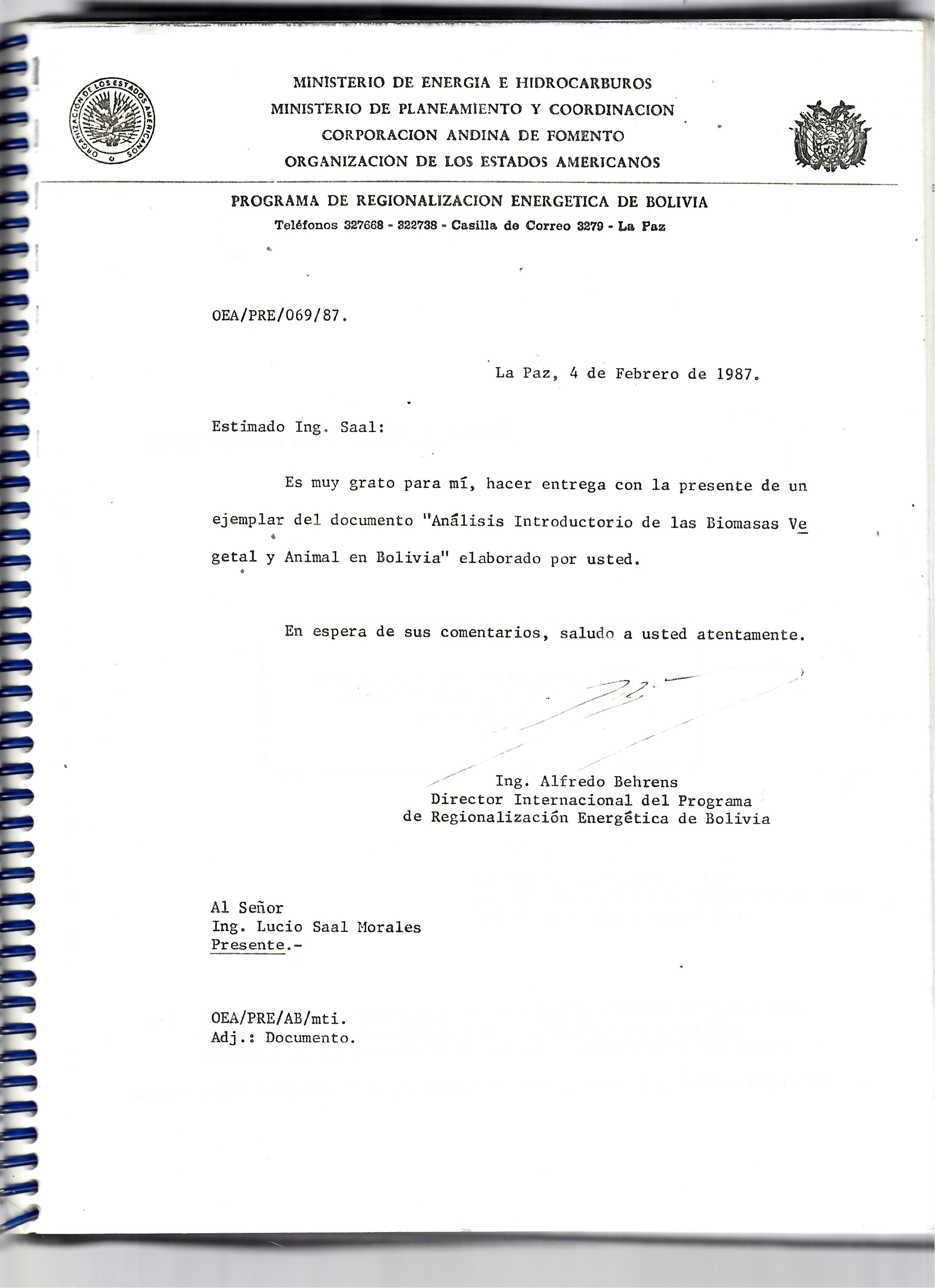 PROGRAMA DE REGIONALIZACION ENERGETICA DE BOLIVIA