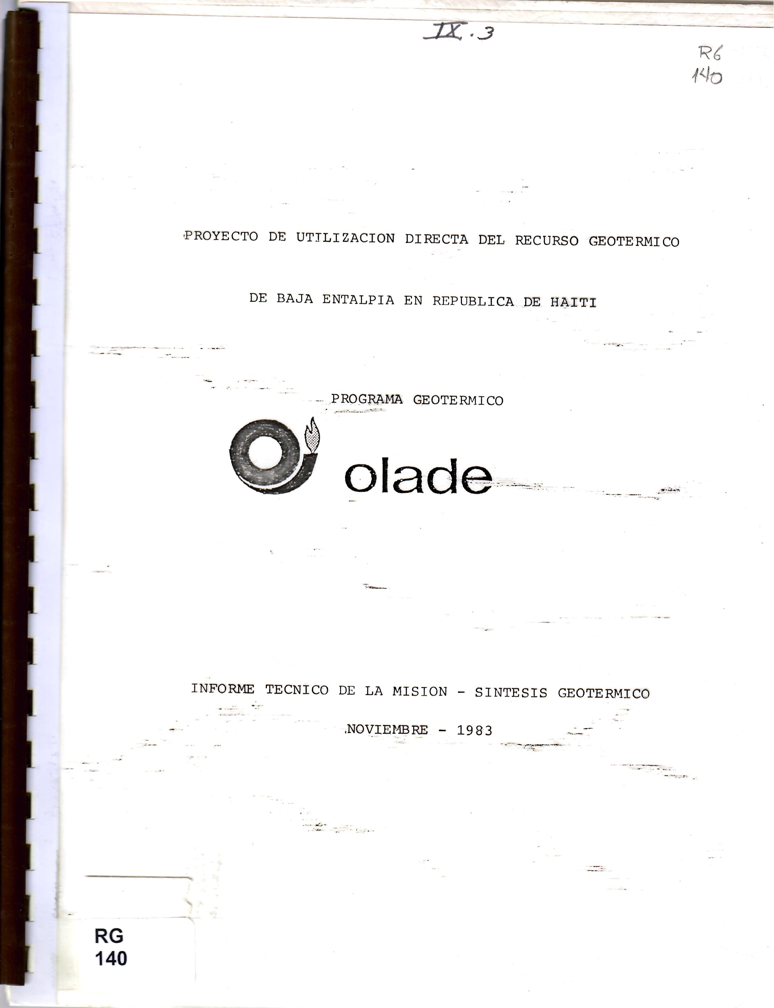 PROYECTO DE UTILIZACION DIRECTA DEL RECURSO GEOTERMICO DE BAJA ENTALPIA EN REPUBLICA DE HAITI PROGRAMA GEOTERMICO
