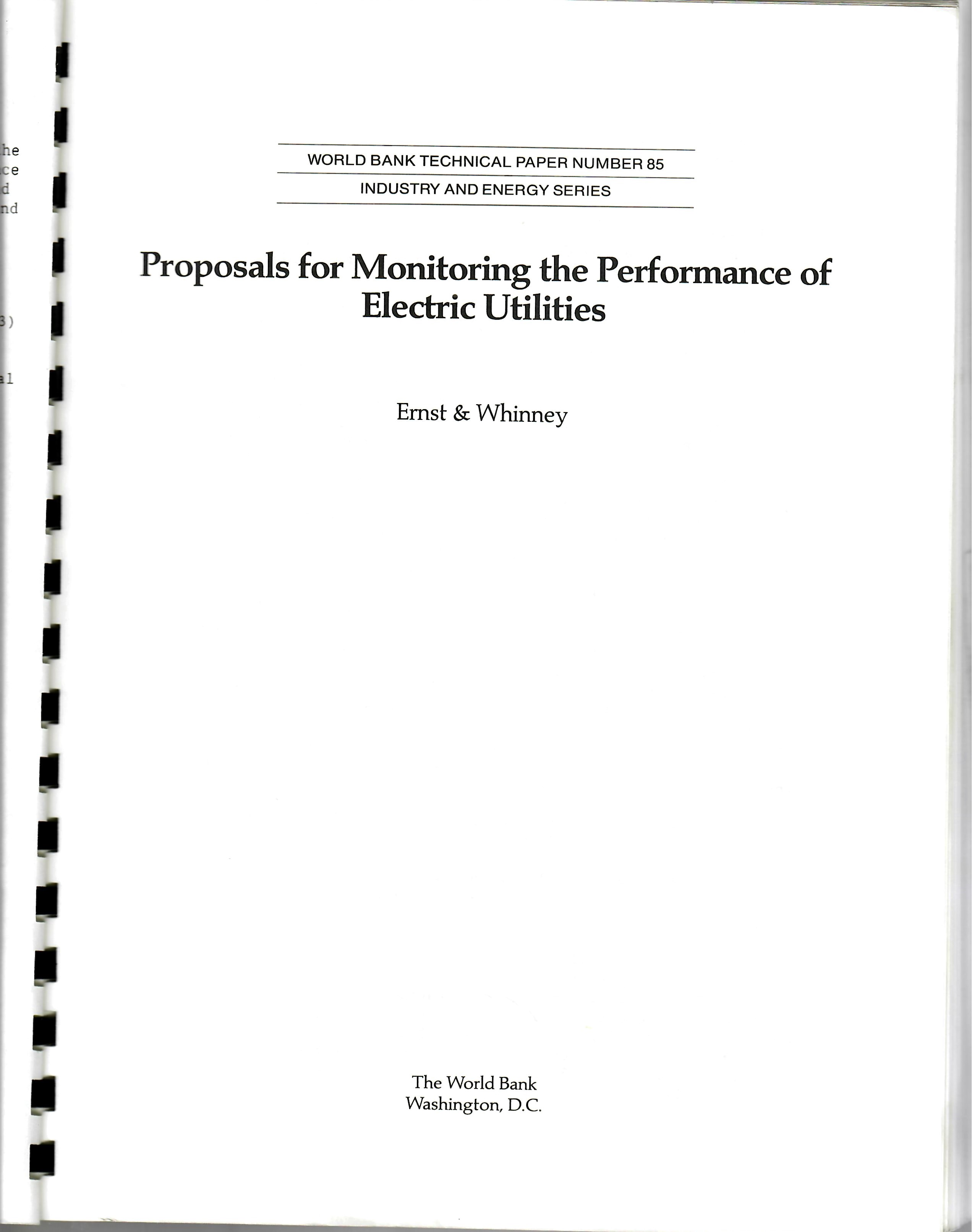 Proposals for Monitoring the Performance of Electric Utilities