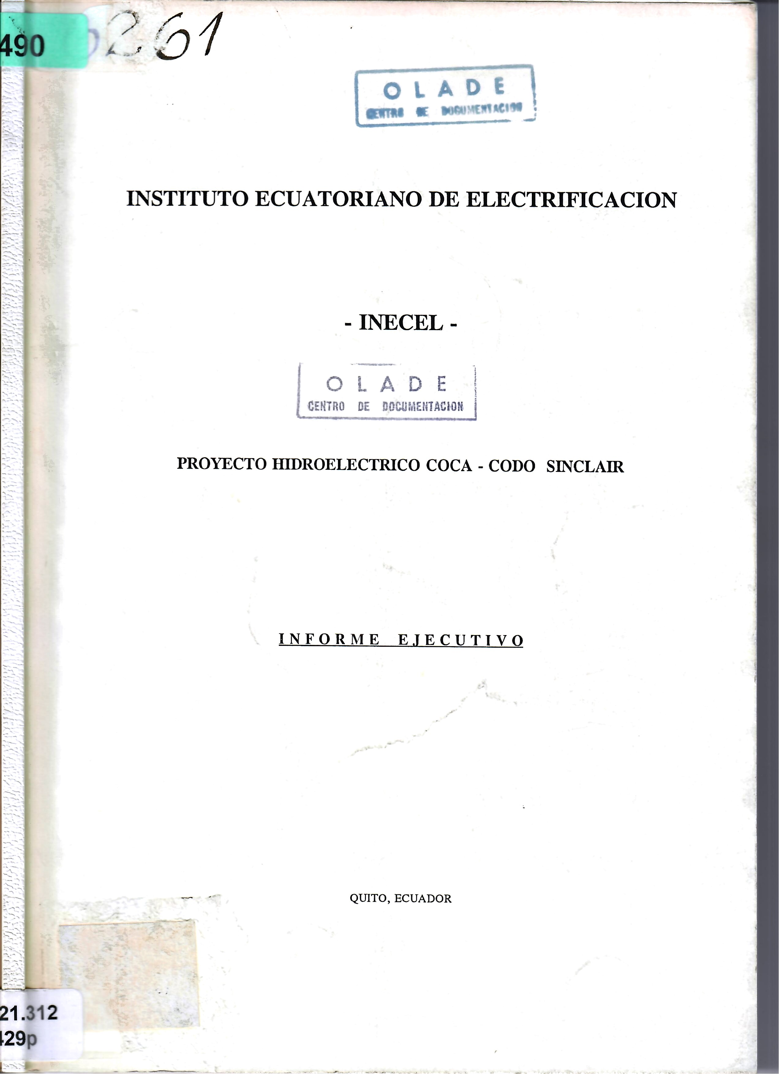 PROYECTO HIDROELECTRICO COCA - CODO SINCLAIR INFORME EJECUTIVO