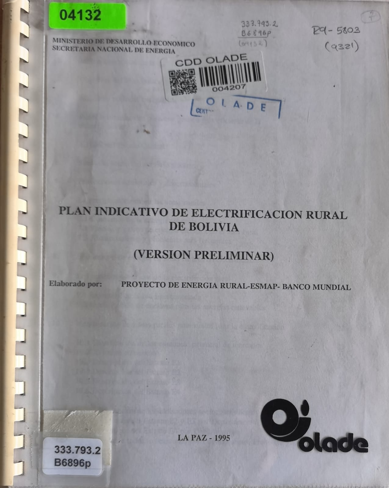PLAN INDICATIVO DE ELECTRIFICACION RURAL DE BOLIVIA