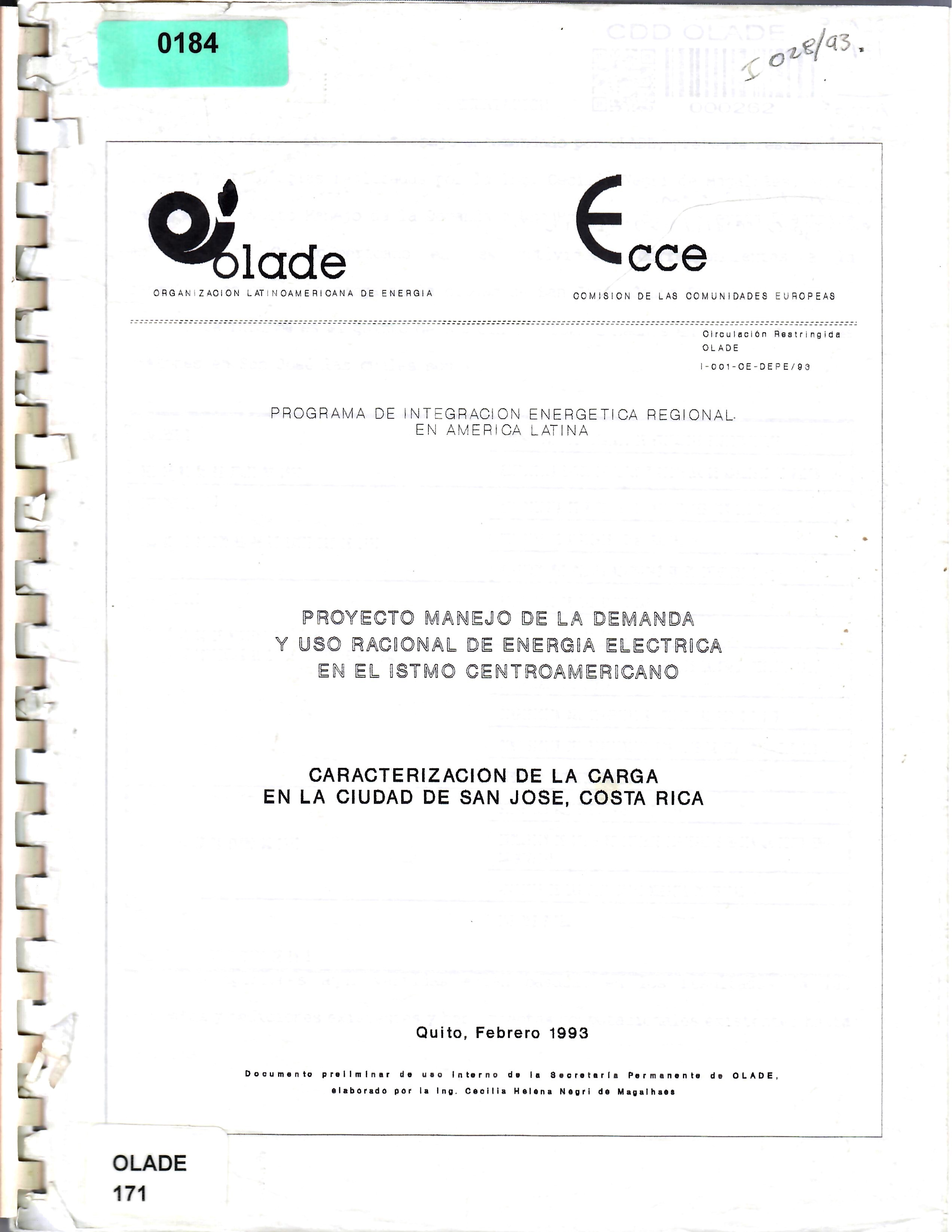 PROYECTO MANEJO DE LA DEMANDA Y USO RACIONAL DE ENERGIA ELECTRICA EN EL ISTMO CENTROAMERICANO