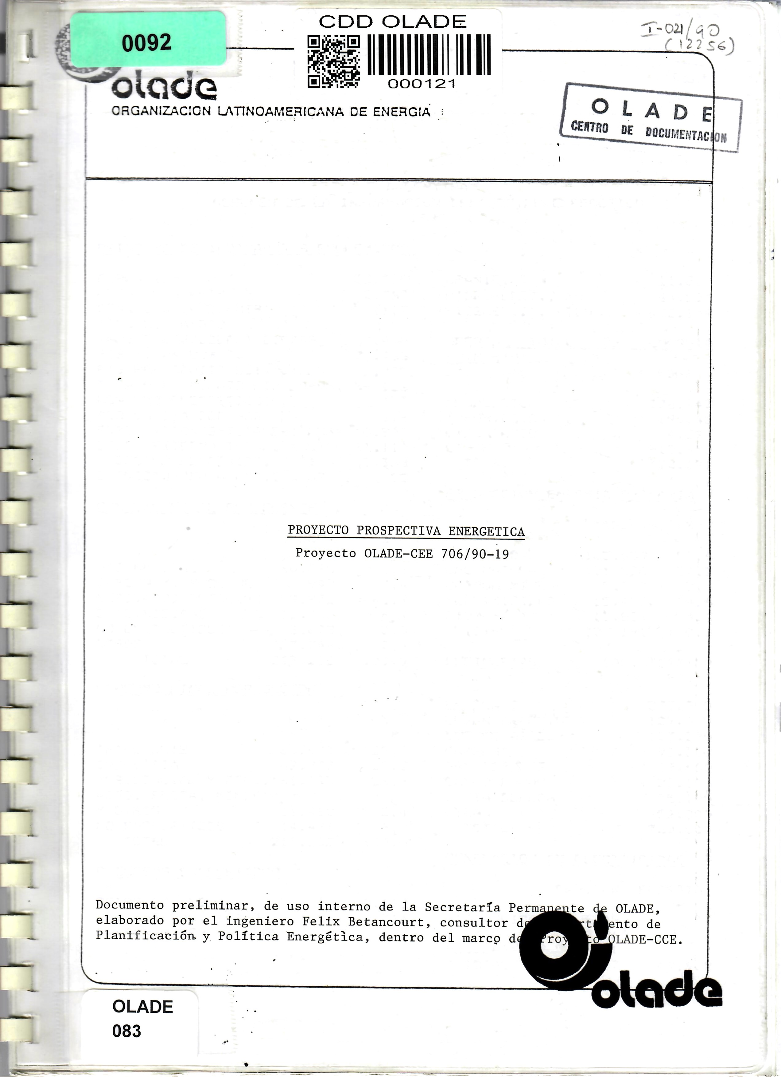 PROYECTO PROSPECTIVA ENERGETICA Proyecto OLADE-CEE 706/90-19