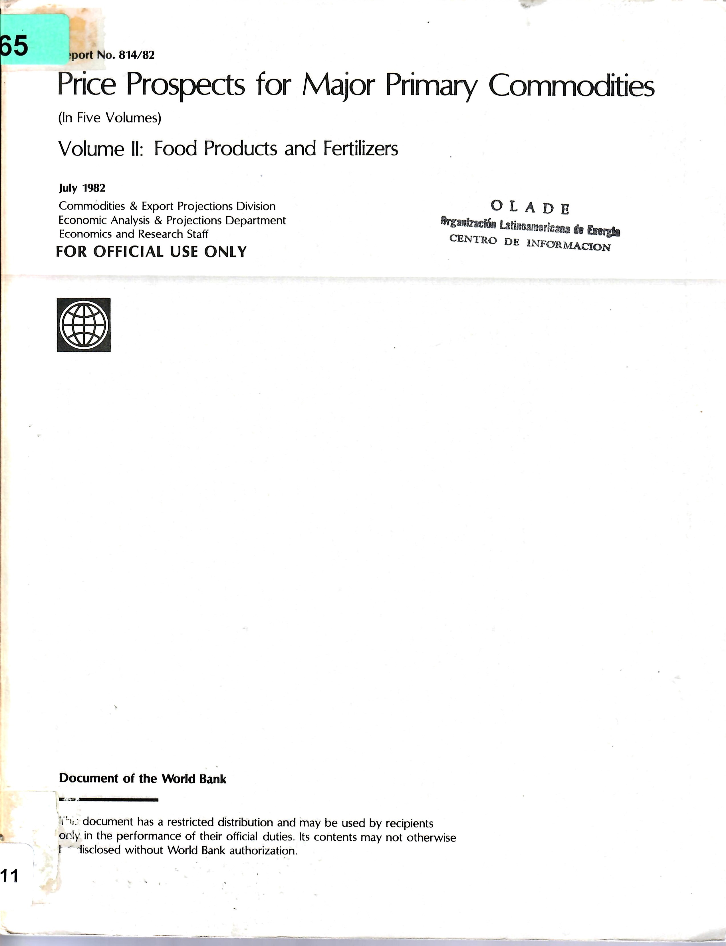 Price Prospects for Major Primary Commodities Volume Il: Food Products and Fertilizers