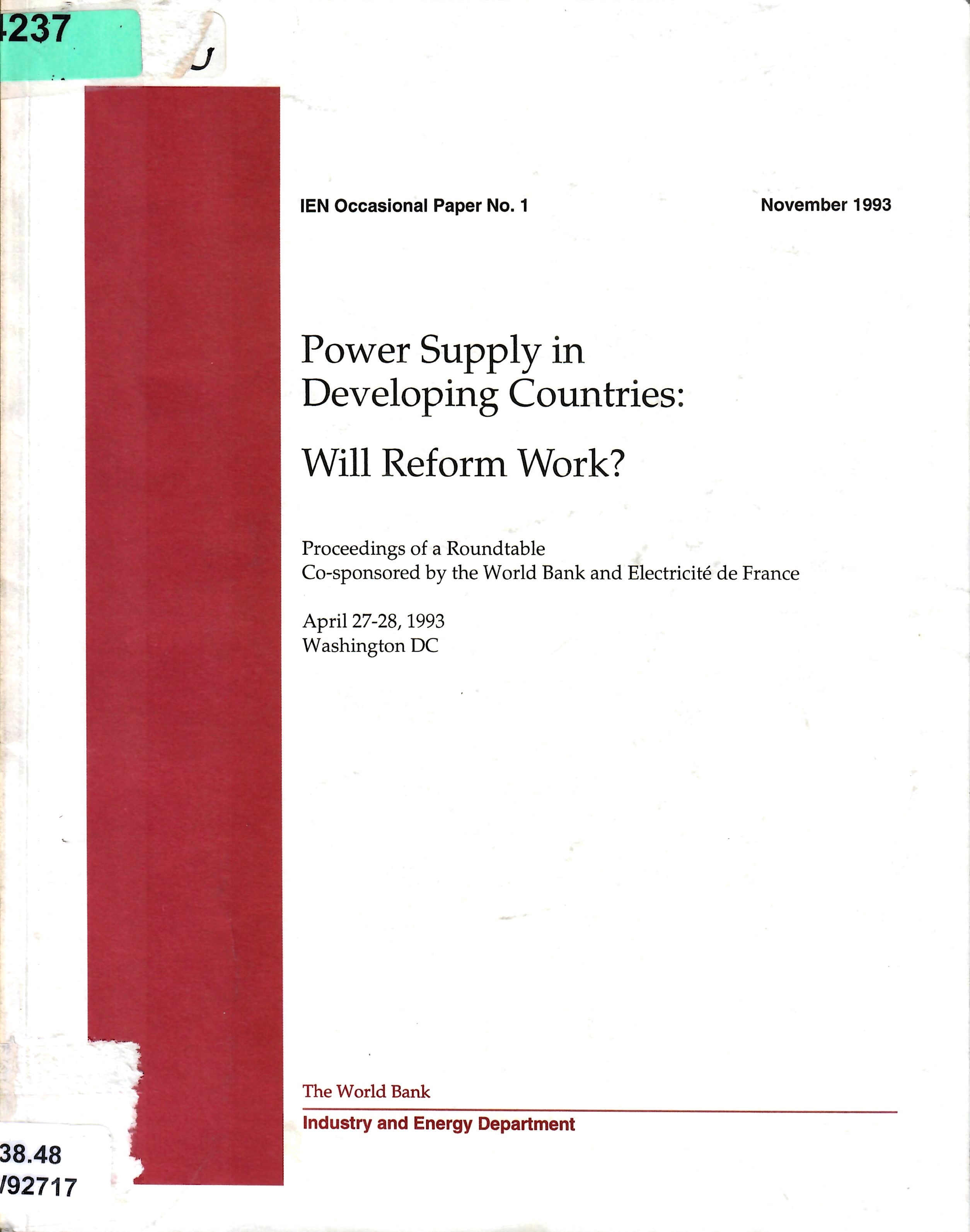 Power Supply in Developing Countries: Will Reform Work?